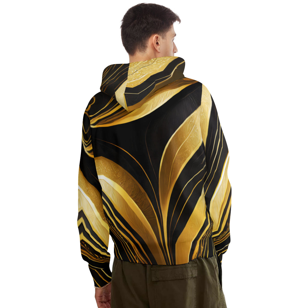 Elegant Gold Black Men's Adult Hoodie Set (Double-Layer Hood) | Health Fabric