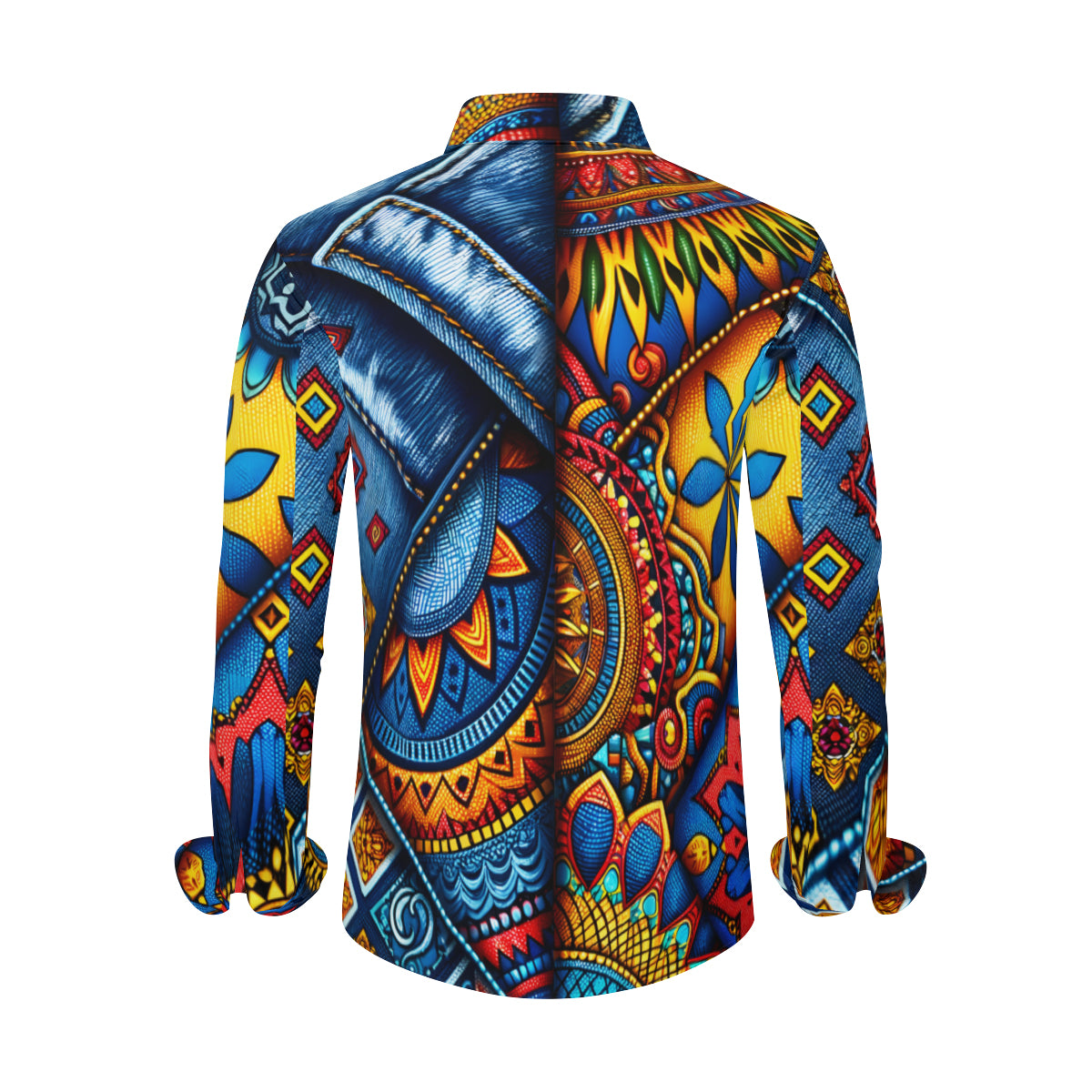 Denim And African Design Long Sleeves Men's Shirt