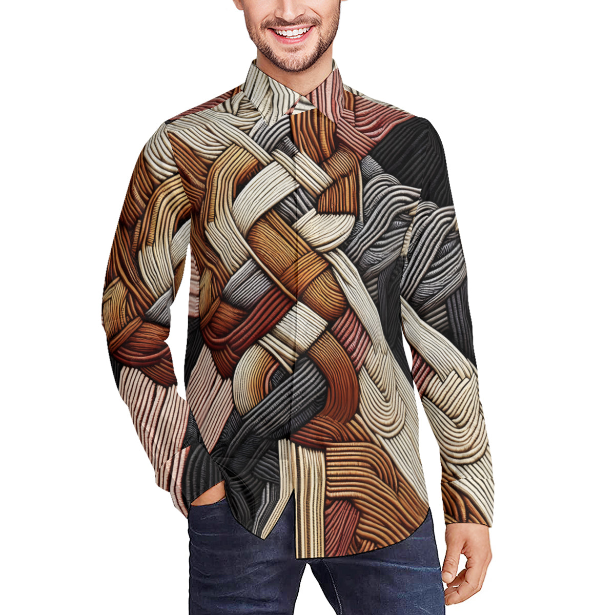 Interwoven Thread Design Long Sleeves Men's Shirt