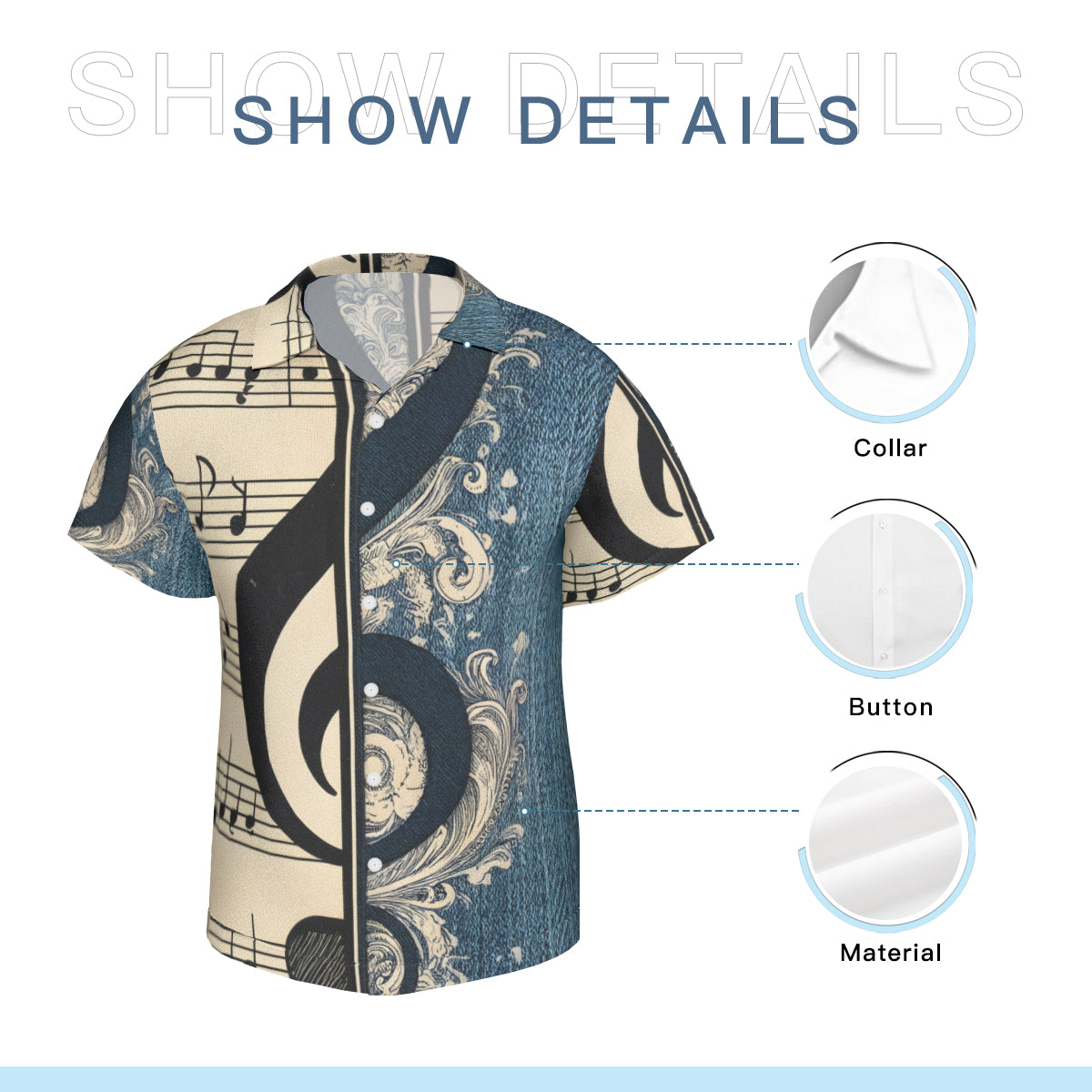 Musical Denim Short Sleeves Men's Shirt