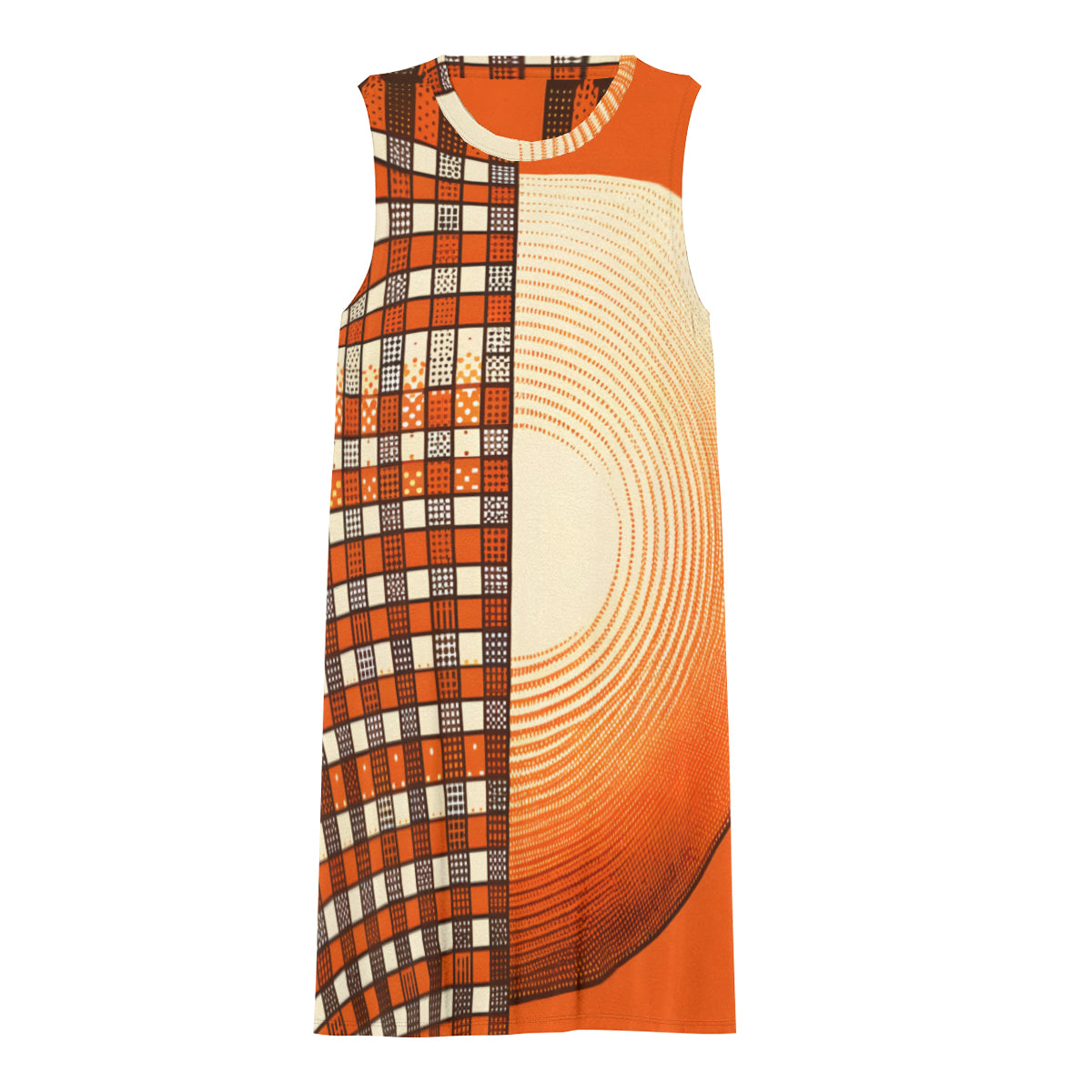 Orange Check Women's Casual Dress | Polyester