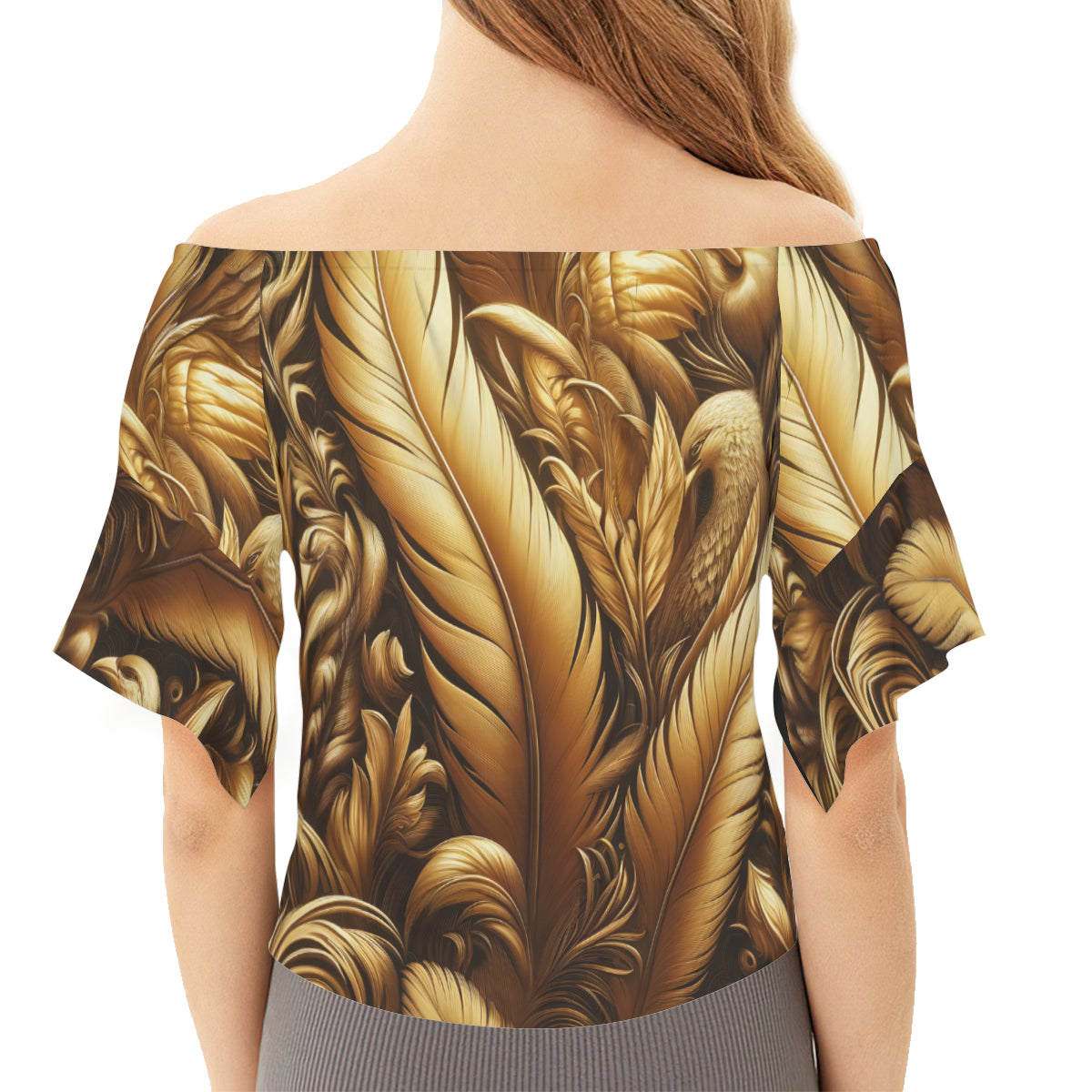Golden Feathers Women's One-shoulder Tie Short Sleeves | Polyester