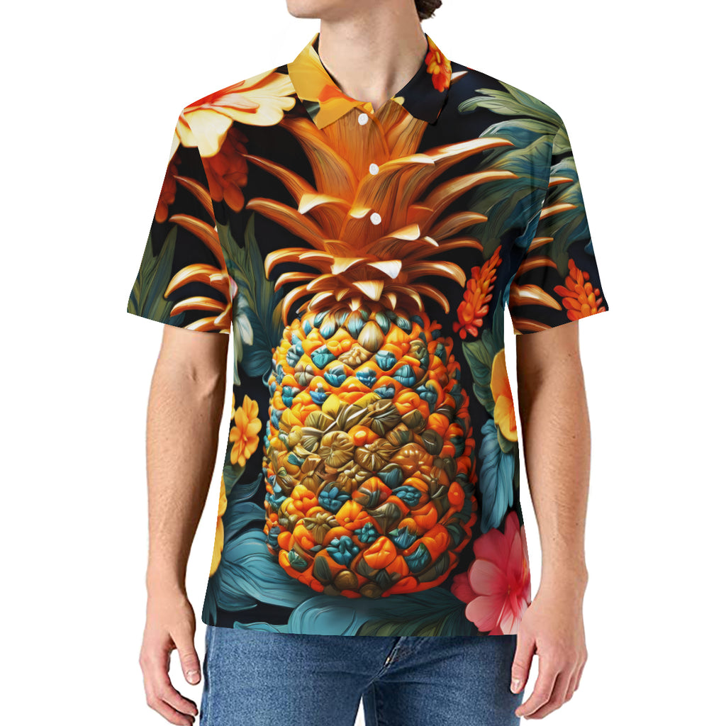 Pineapple Men's Premium European Size POLO Shirt | 95% Polyester+5% Spandex