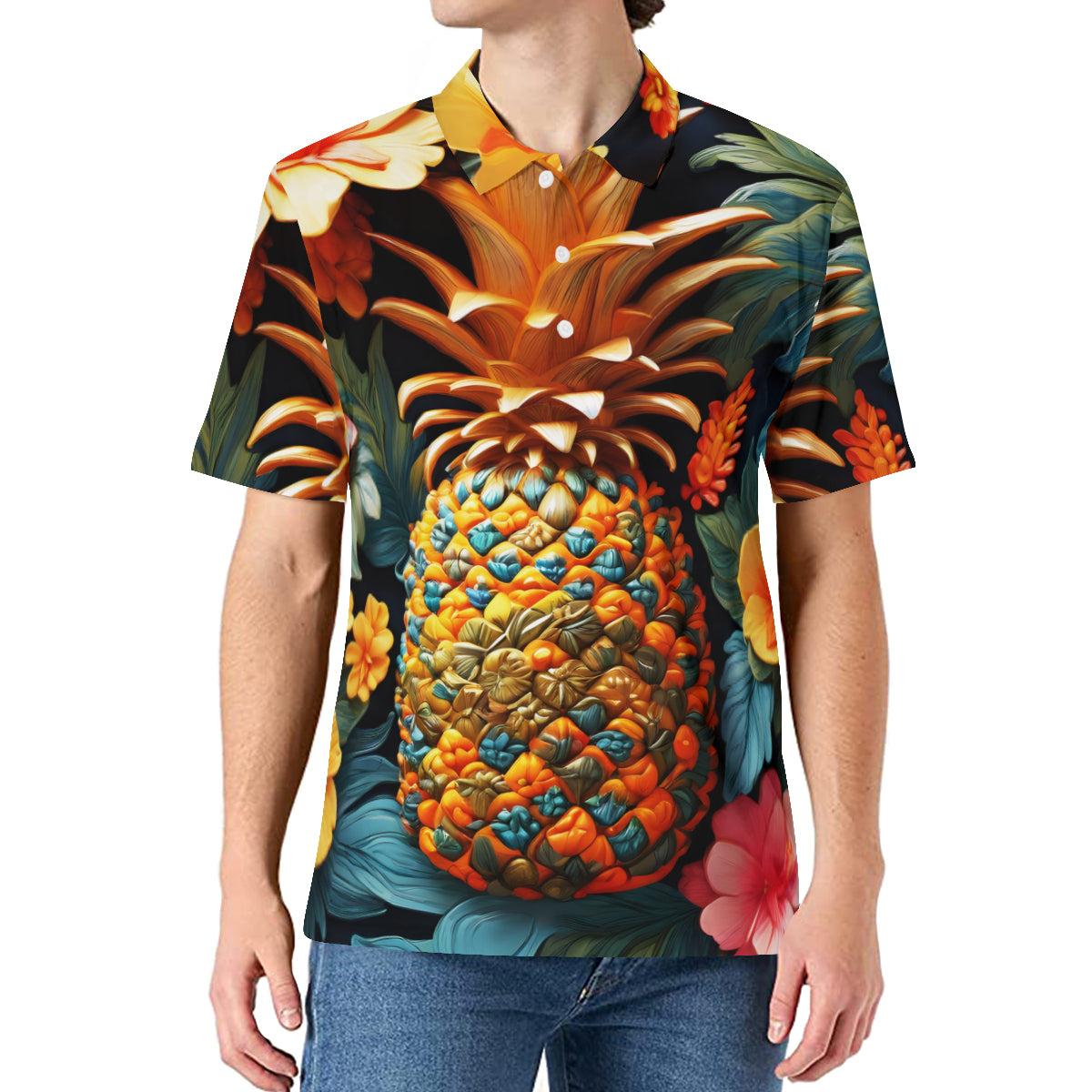 Pineapple Men's Premium European Size POLO Shirt | 95% Polyester+5% Spandex