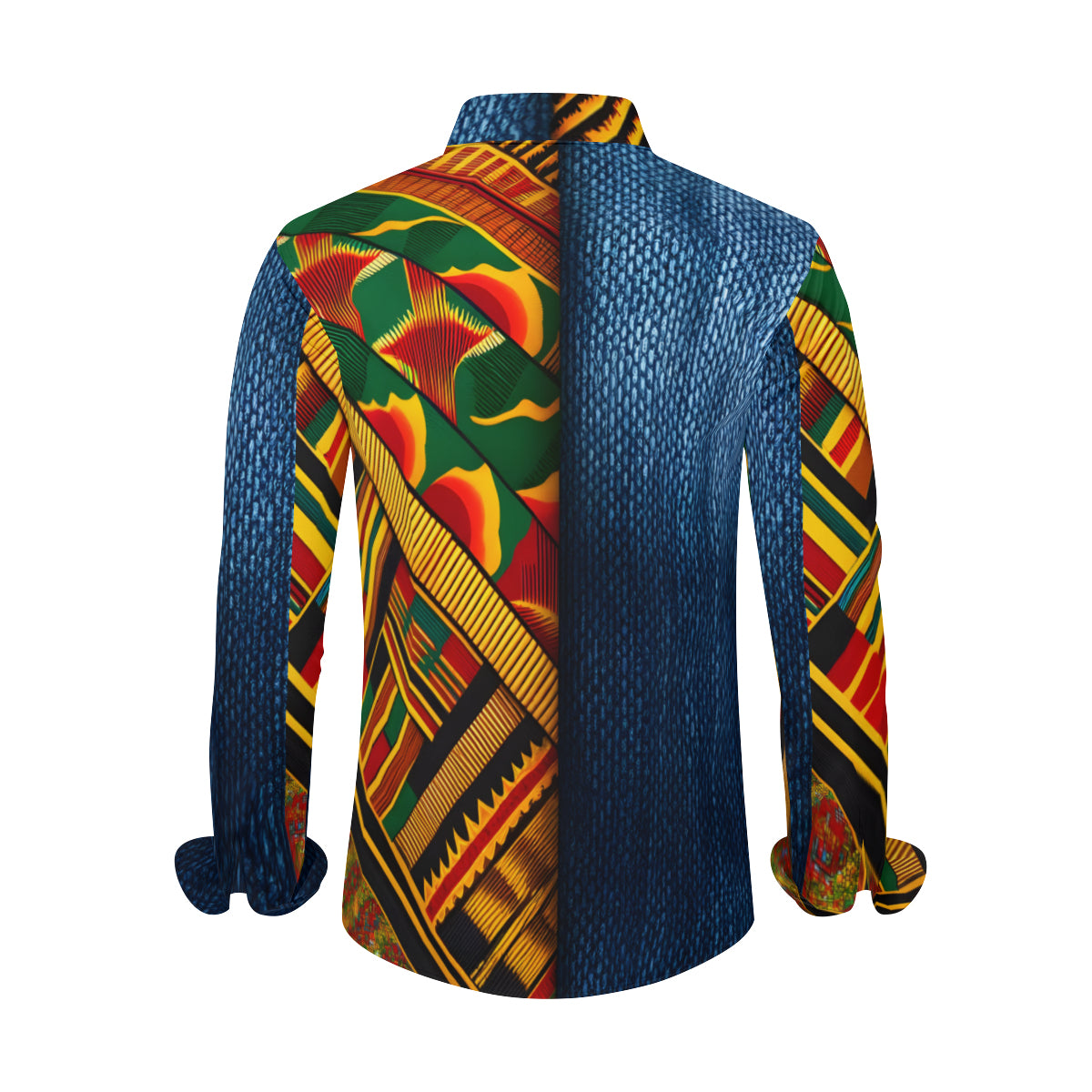 Kente Denim Style Classic Long Sleeves Men's Shirt