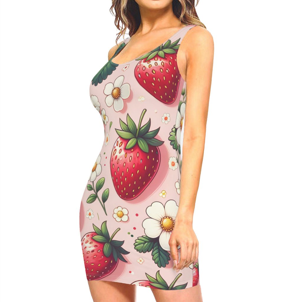 Strawberry Women Sleeveless Slim-Fit Euro-Size Tank Slip Dress | Polyester
