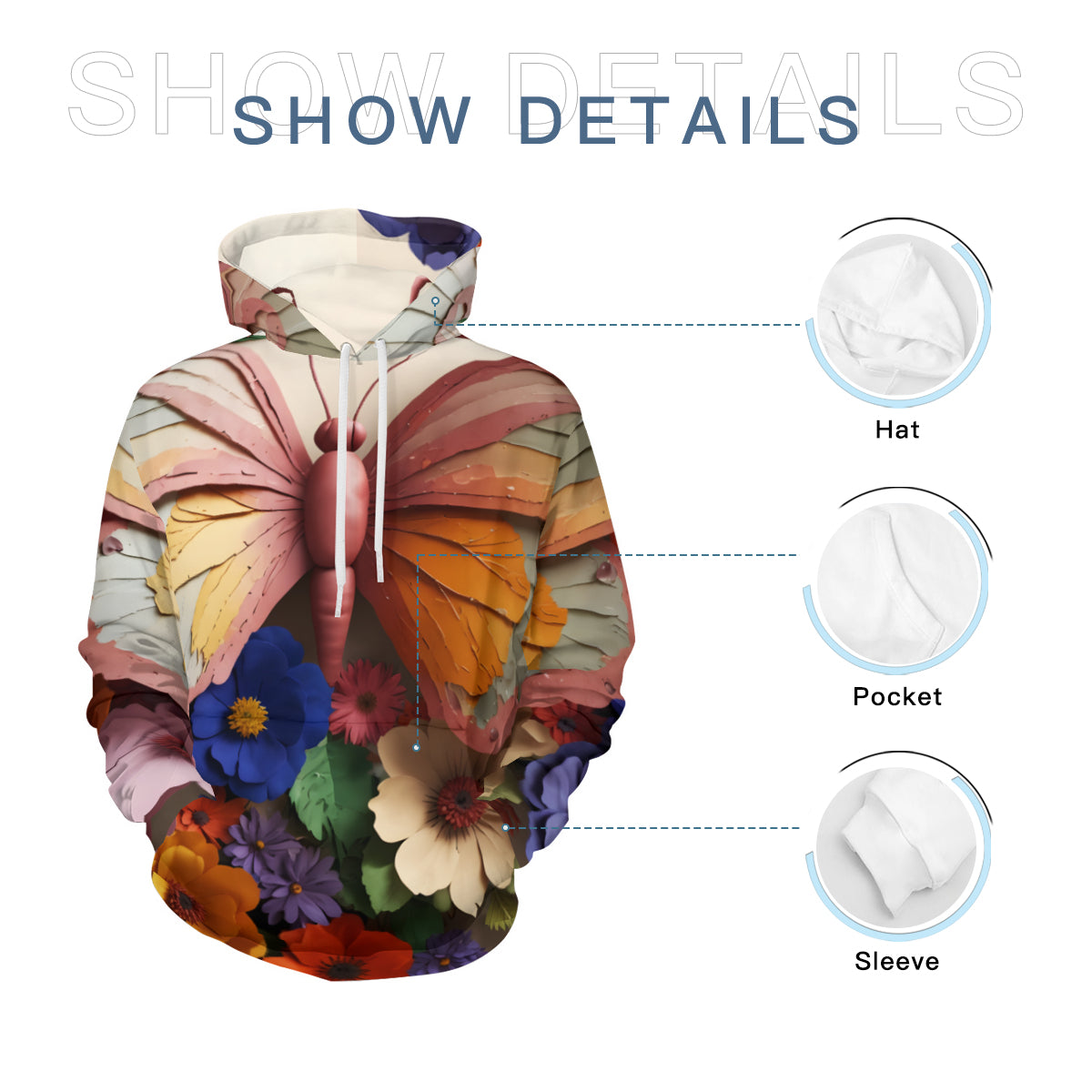 3D Butterfly Men's Adult Hoodie Set (Double-Layer Hood) | Health Fabric