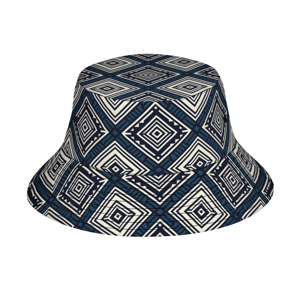 Navy Blue Geometric Shapes Double-Sided Unisex Polyester Bucket Hat