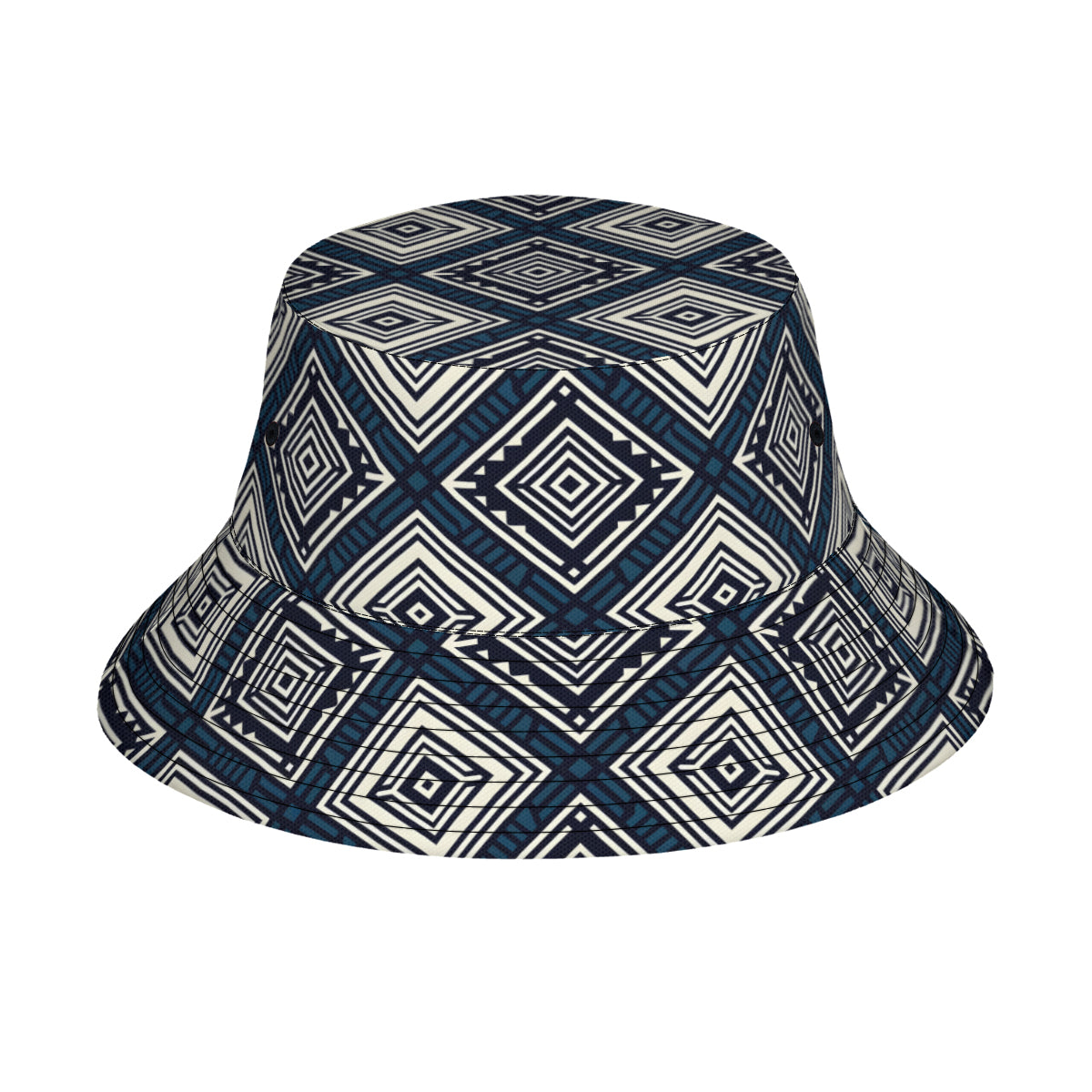 Navy Blue Geometric Shapes Double-Sided Unisex Polyester Bucket Hat