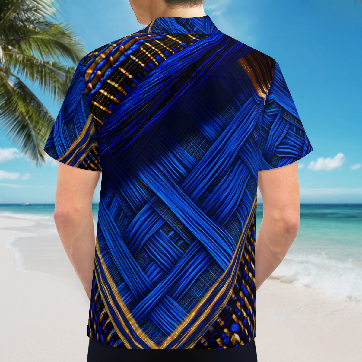 Royal Blue Interwoven Design Short Sleeves Men's Shirt