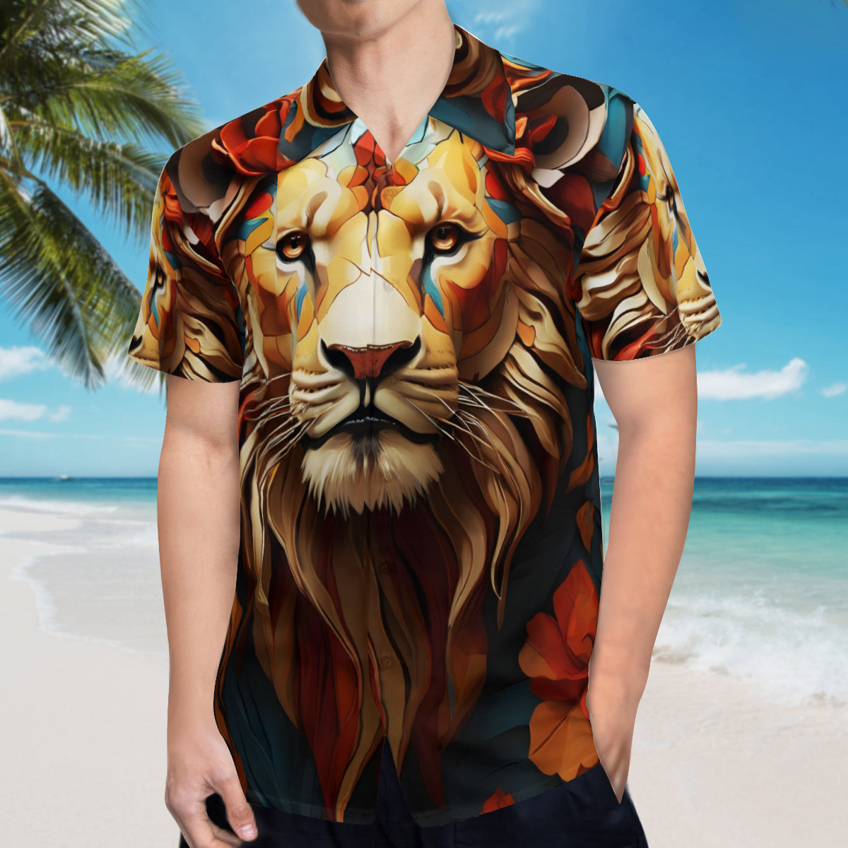 Abstract Lion Short Sleeves Men's Shirt