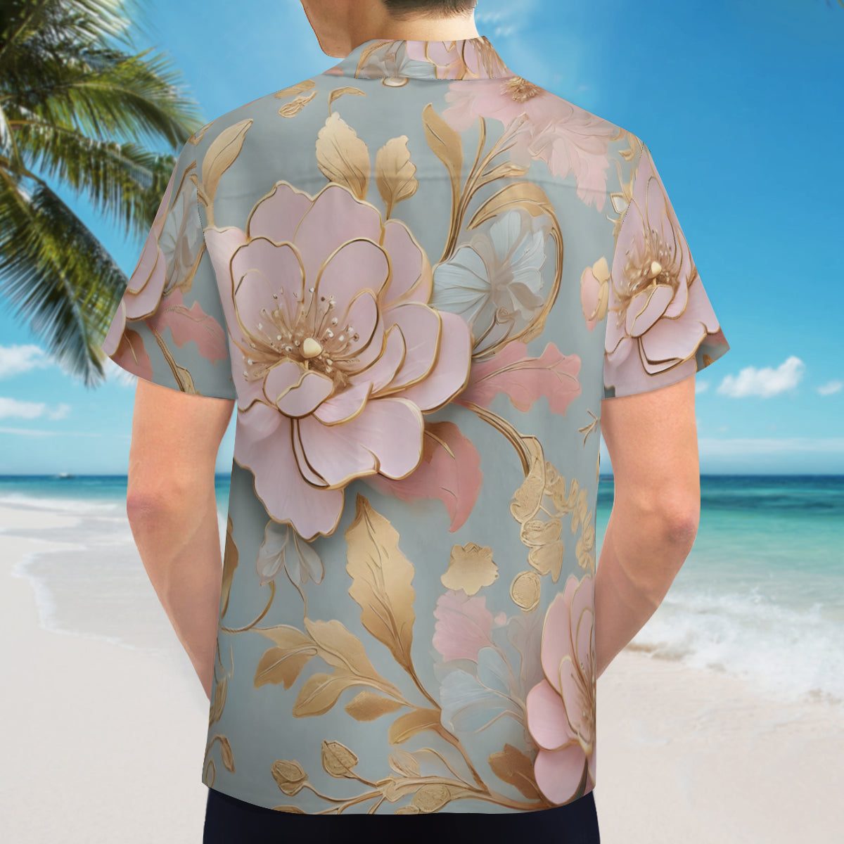 Abstract Floral Pattern Short Sleeves Men's Shirt