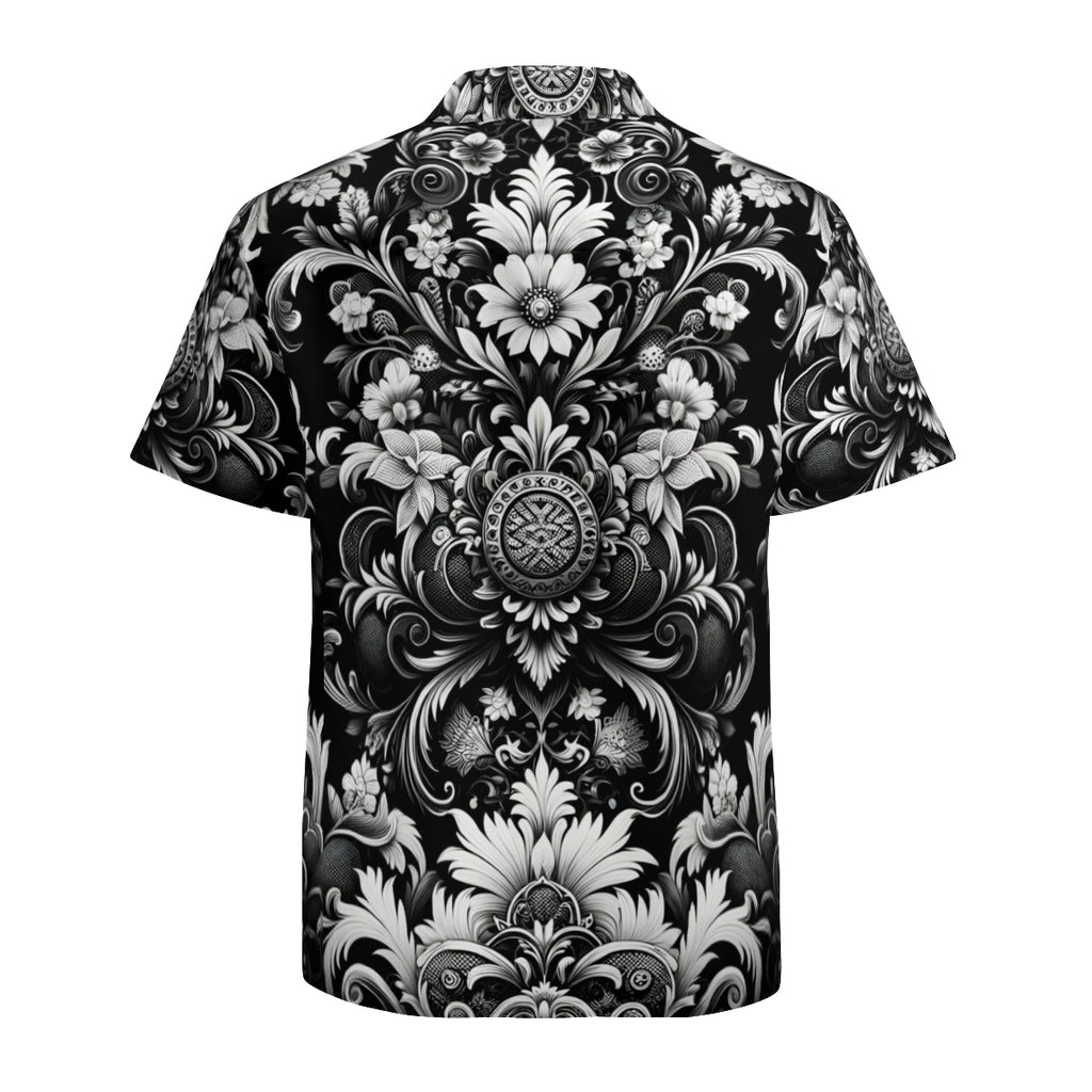 Black And White Floral Short Sleeves Men's Shirt