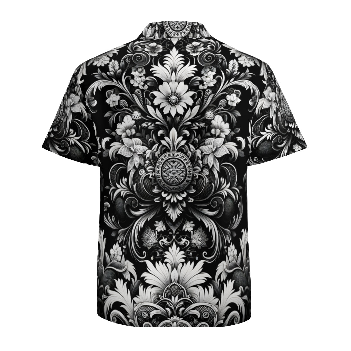 Black And White Floral Short Sleeves Men's Shirt
