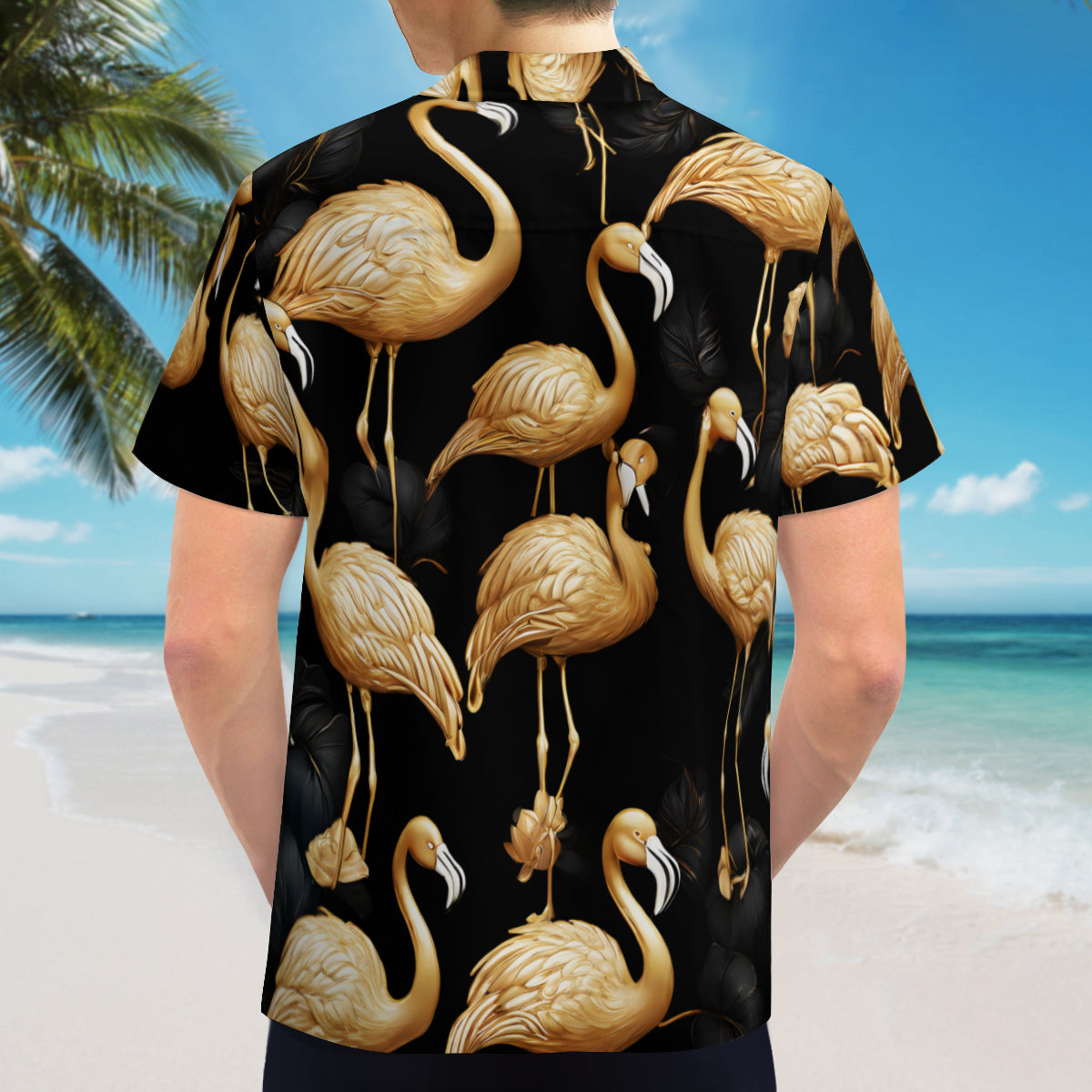 Golden Flamingo Short Sleeves Men's Shirt