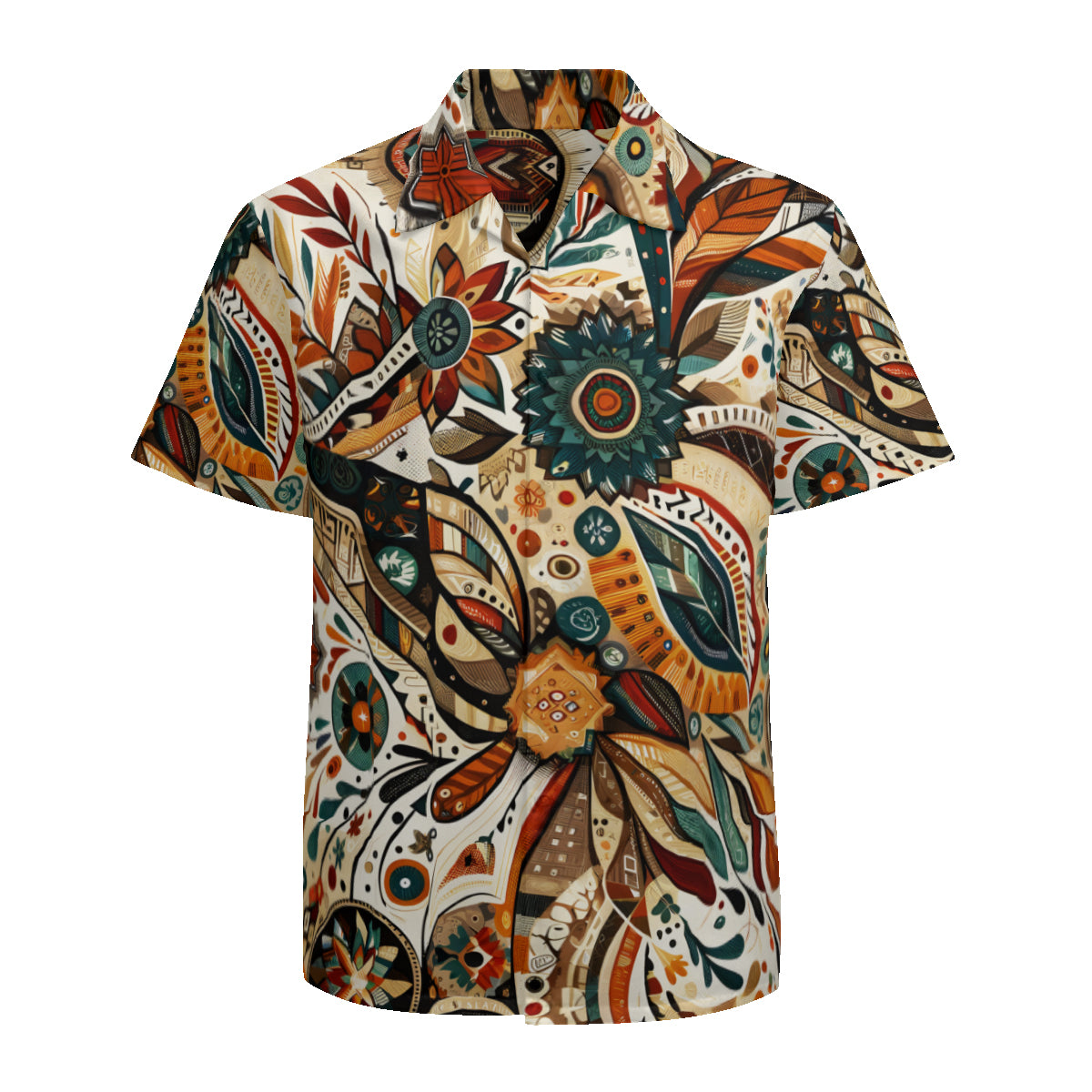 Abstract Brown Short Sleeves Men's Shirt