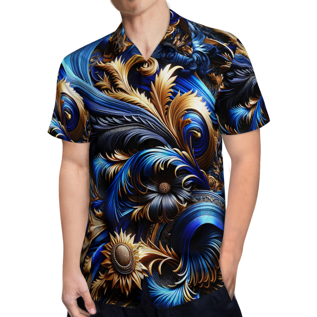 Royal Blue Weave Pattern Short Sleeves Men's Shirt
