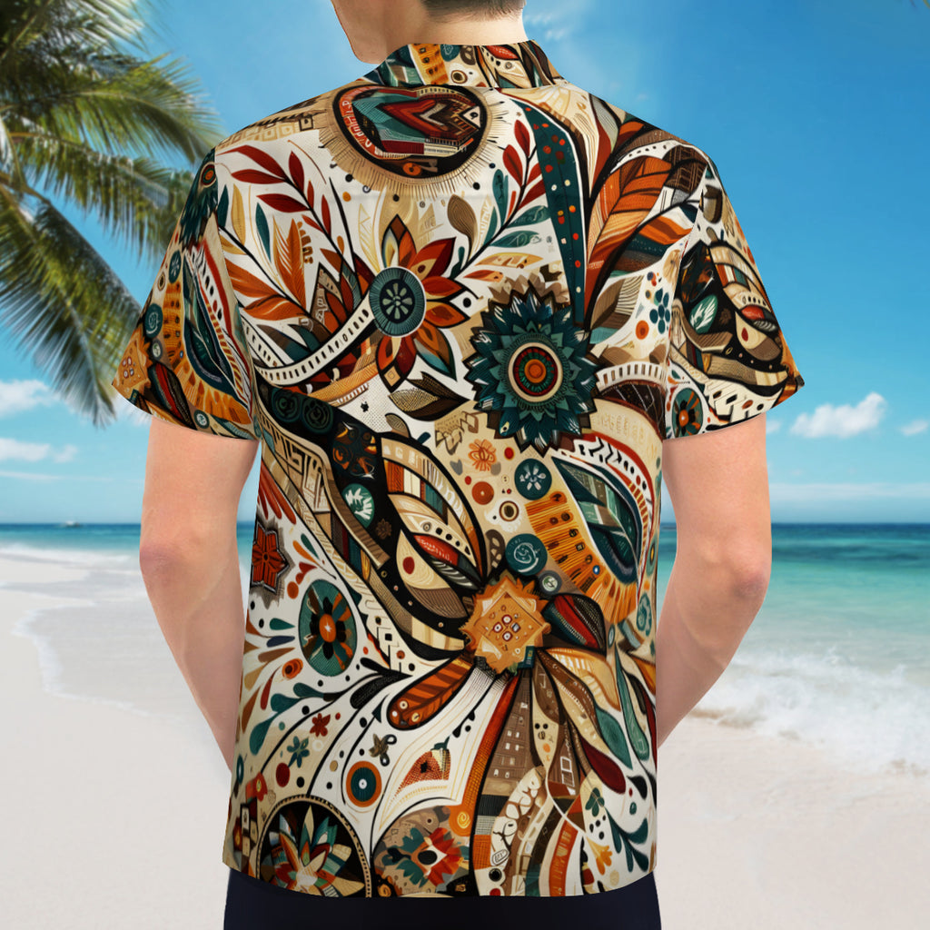 Abstract Brown Short Sleeves Men's Shirt