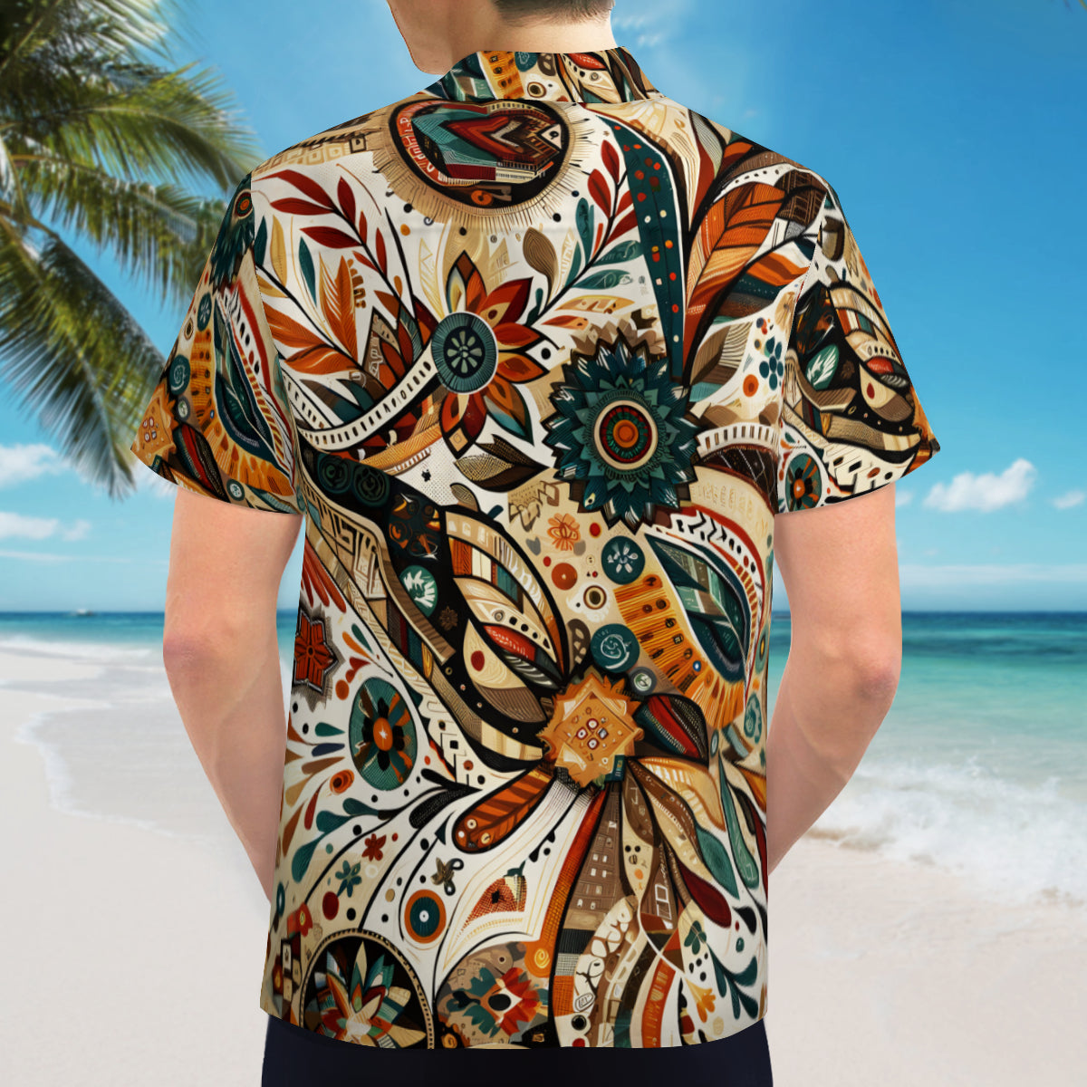Abstract Brown Short Sleeves Men's Shirt