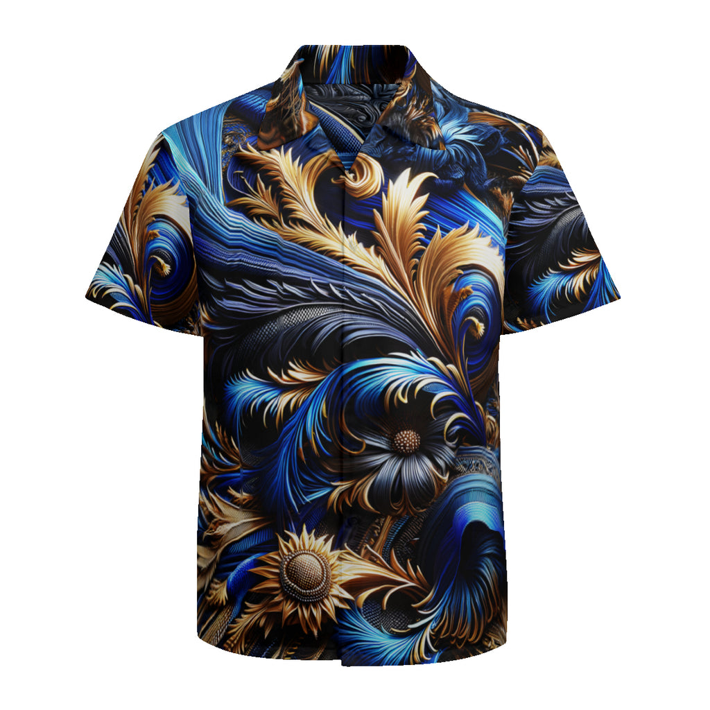 Royal Blue Weave Pattern Short Sleeves Men's Shirt