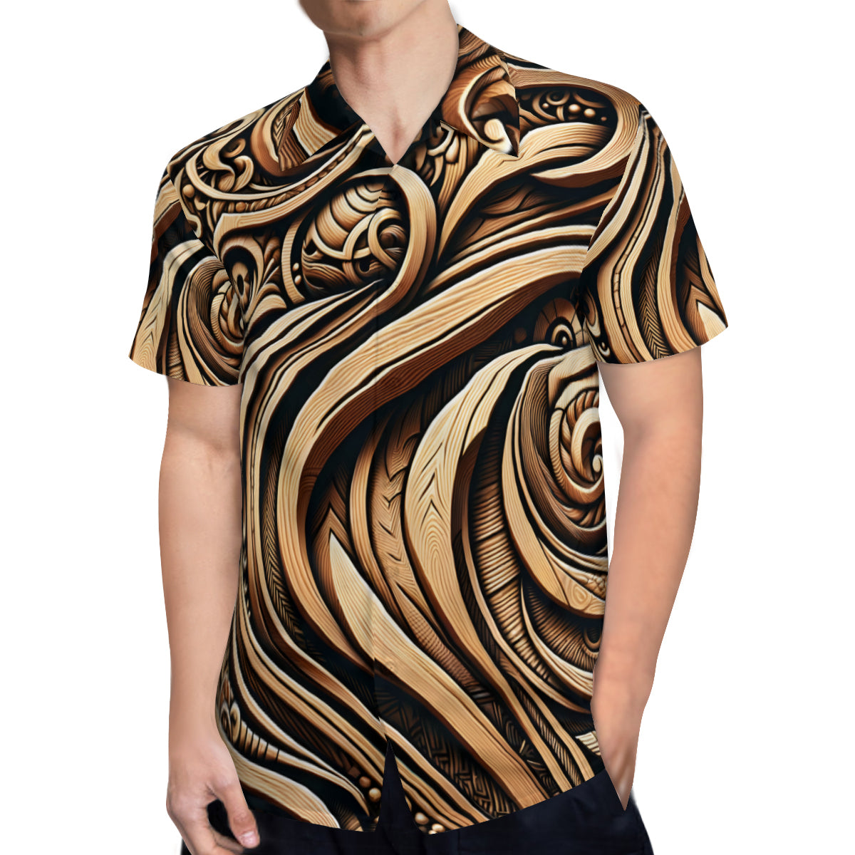 Abstract Wooden Carving Short Sleeves Men's Shirt