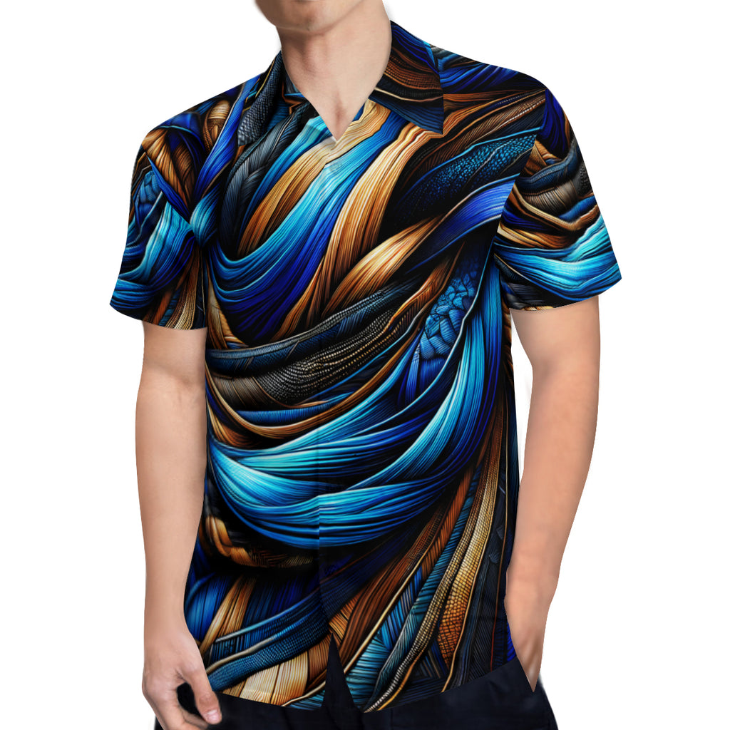 Royal Blue Weave Pattern Short Sleeves Men's Shirt