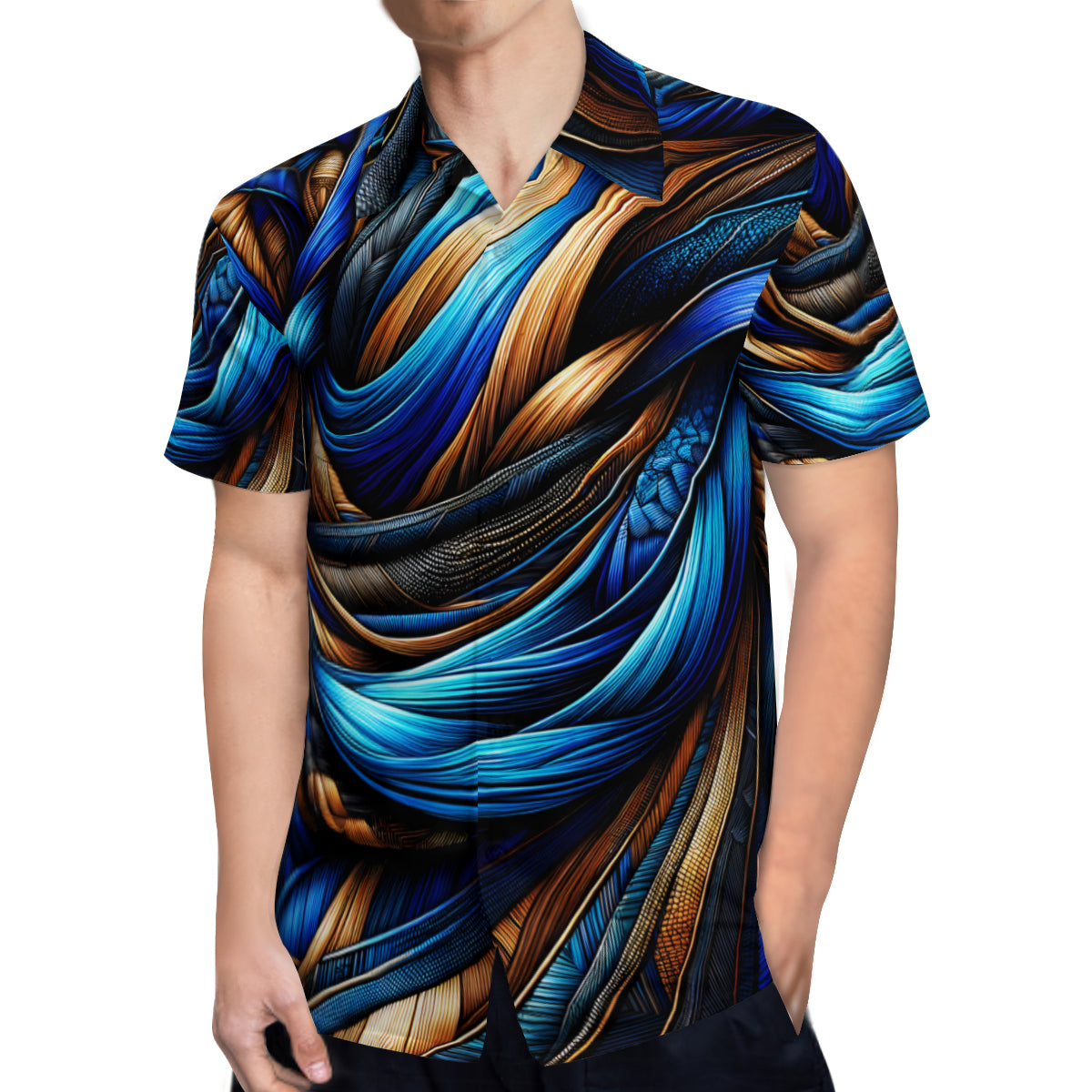 Royal Blue Weave Pattern Short Sleeves Men's Shirt