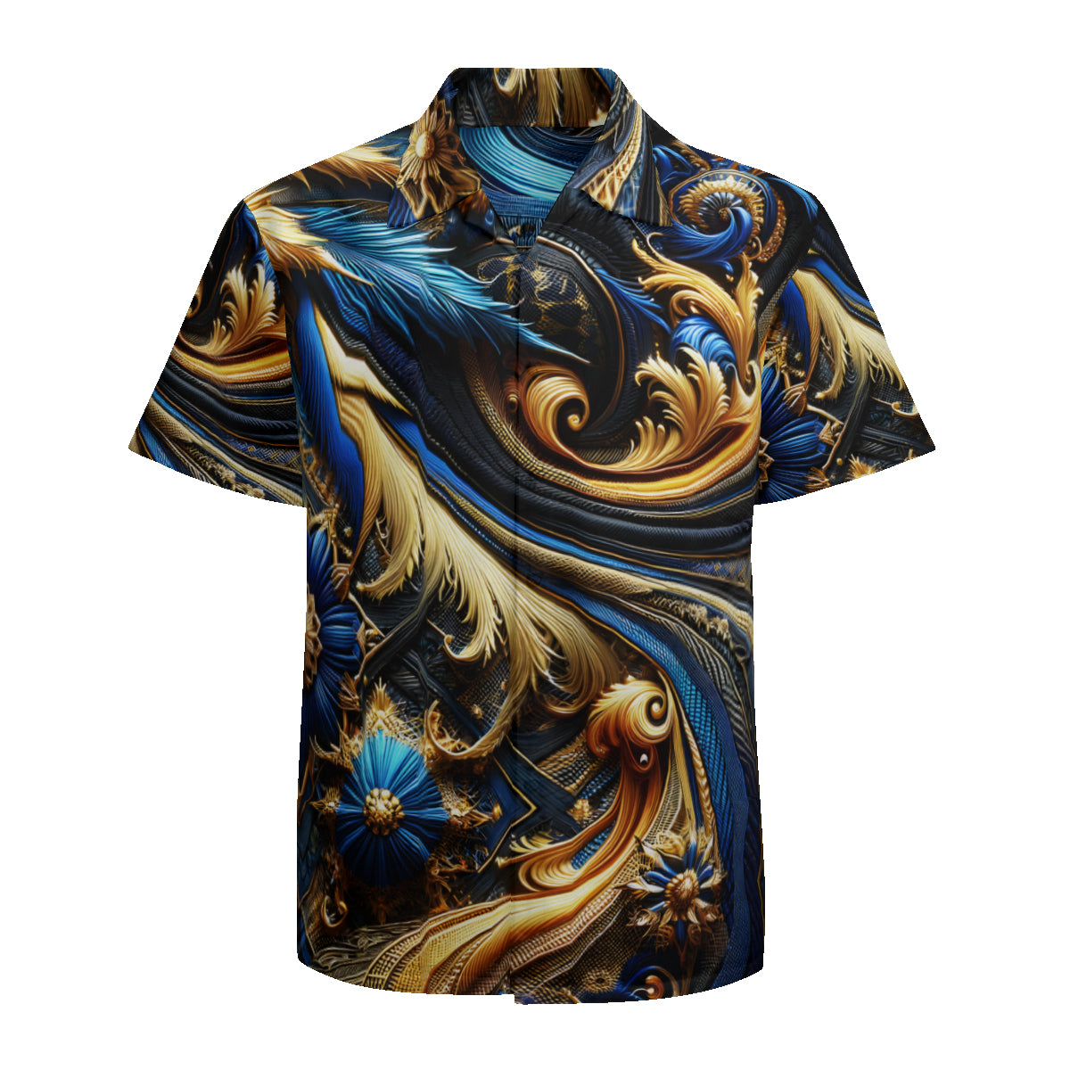 Royal Blue Gold Short Sleeves Men's Shirt