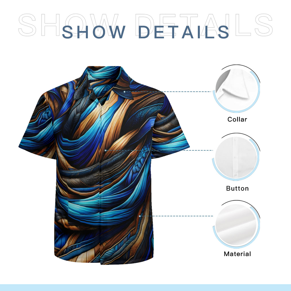 Royal Blue Weave Pattern Short Sleeves Men's Shirt