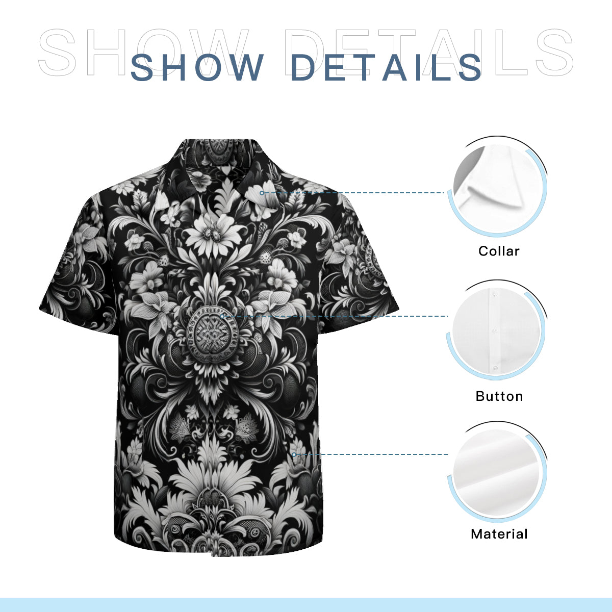 Black And White Floral Short Sleeves Men's Shirt