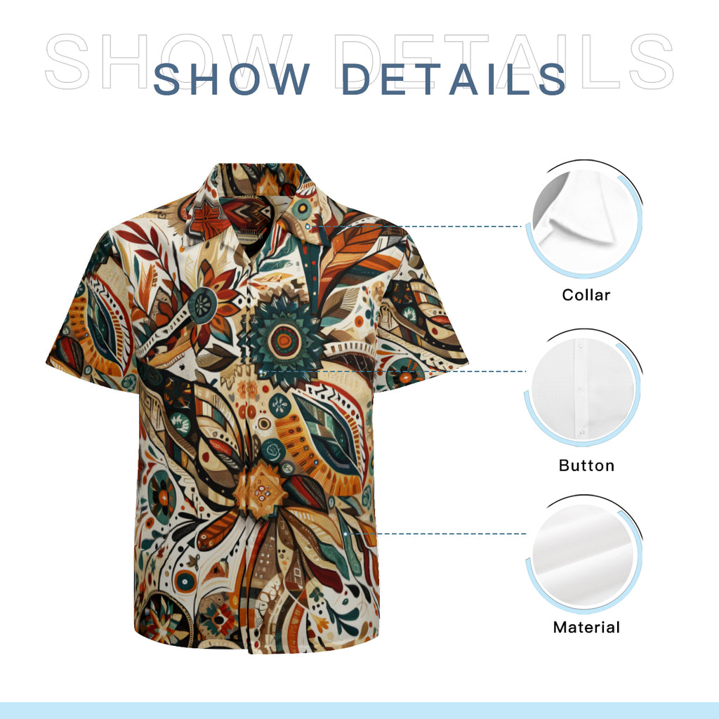 Abstract Brown Short Sleeves Men's Shirt