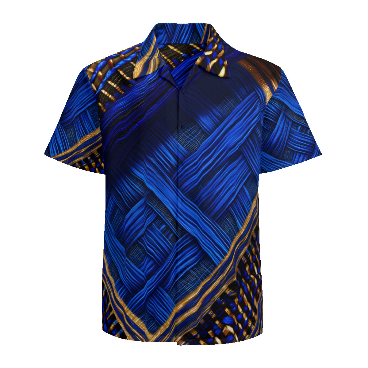 Royal Blue Interwoven Design Short Sleeves Men's Shirt