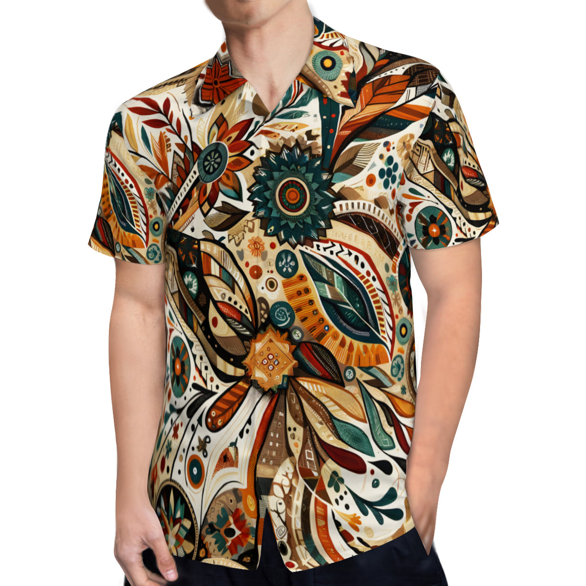 Abstract Brown Short Sleeves Men's Shirt
