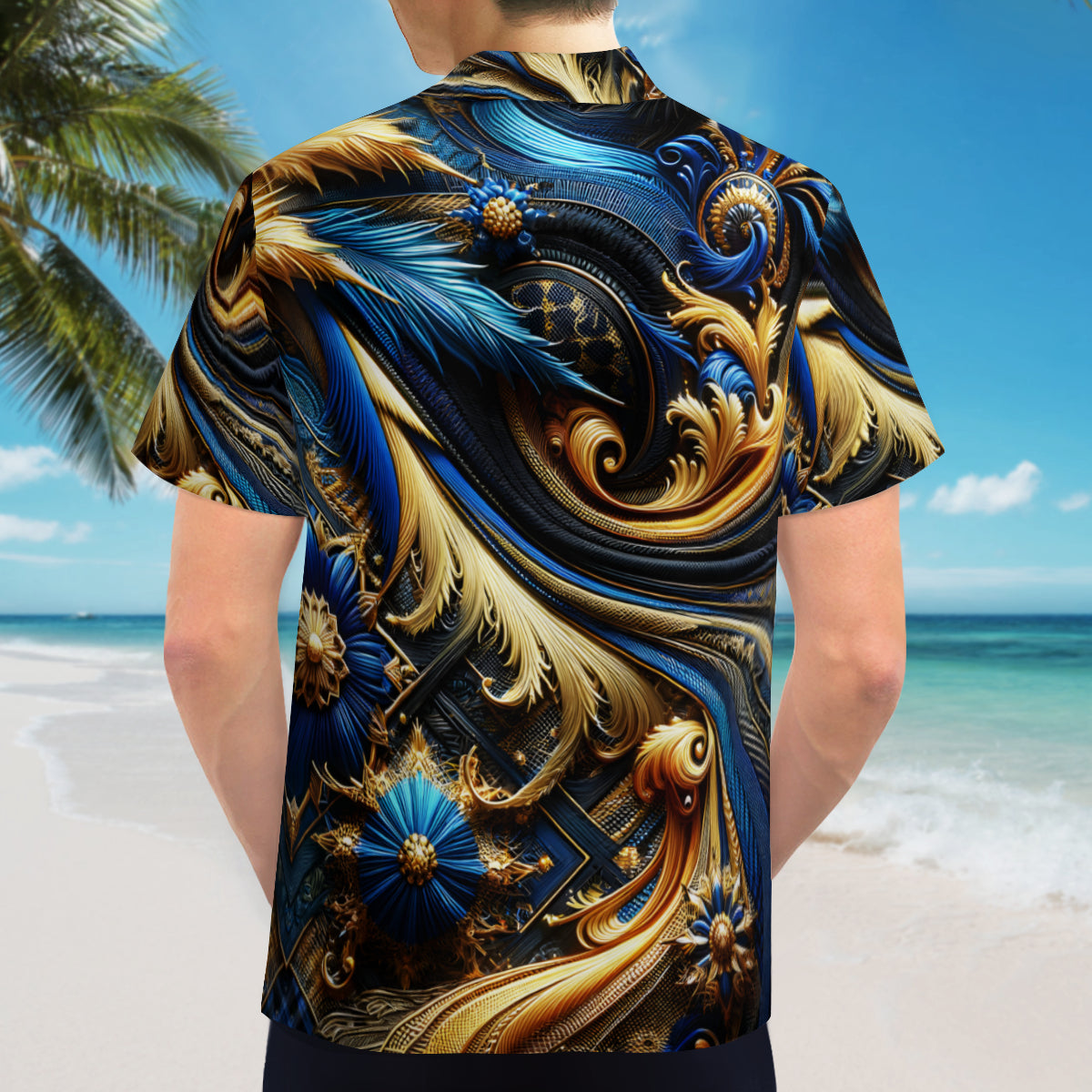 Royal Blue Gold Short Sleeves Men's Shirt
