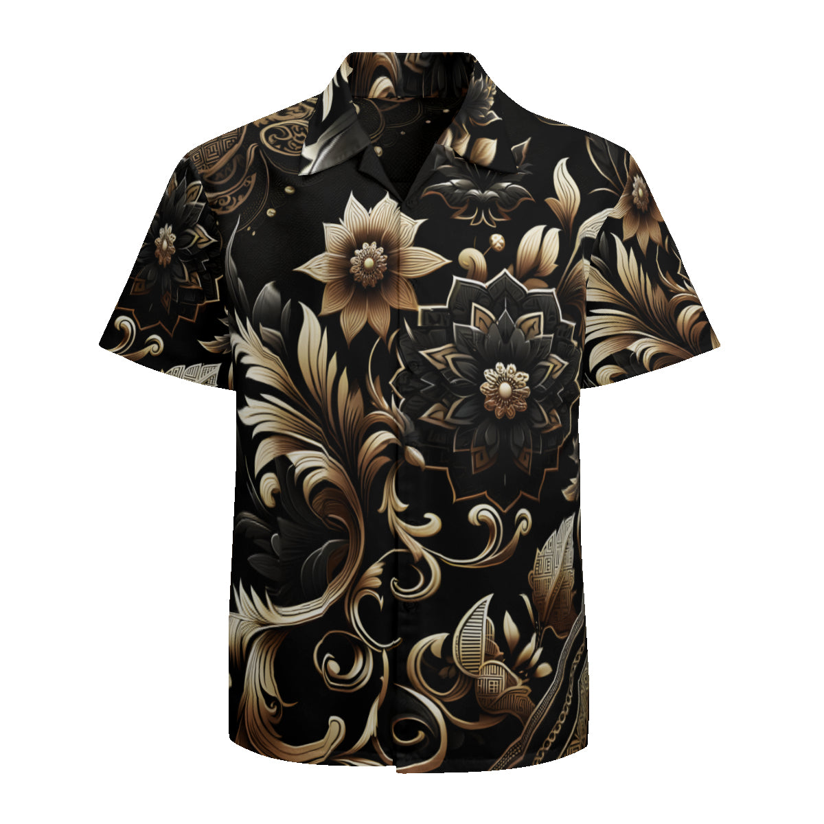 Black Motifs Short Sleeves Men's Shirt