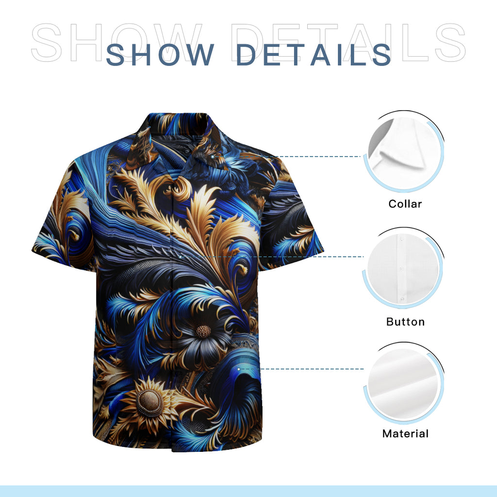 Royal Blue Weave Pattern Short Sleeves Men's Shirt