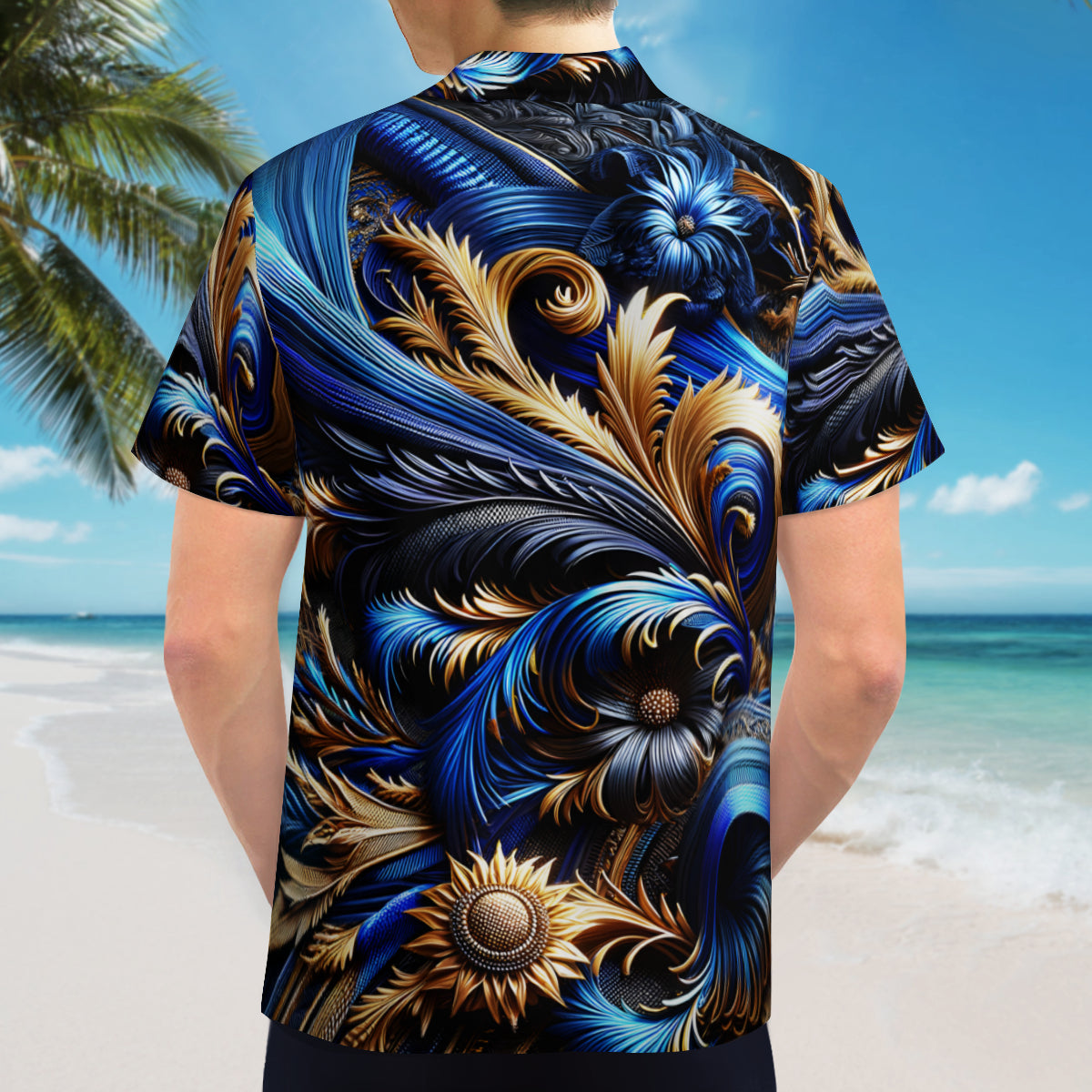 Royal Blue Weave Pattern Short Sleeves Men's Shirt