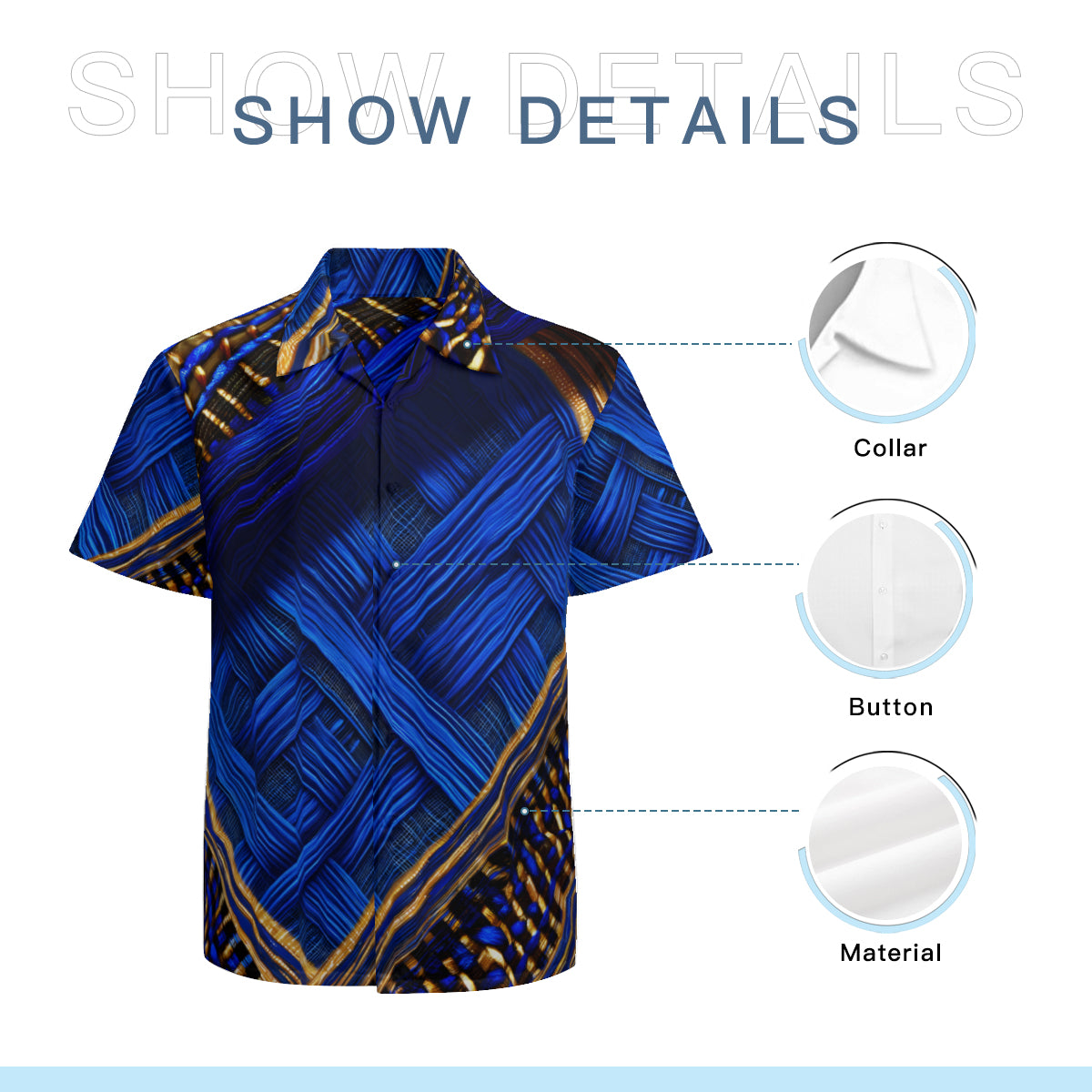 Royal Blue Interwoven Design Short Sleeves Men's Shirt