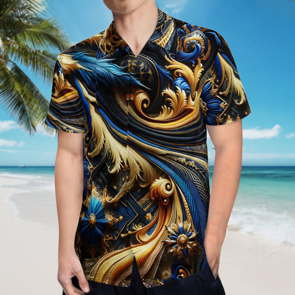 Royal Blue Gold Short Sleeves Men's Shirt