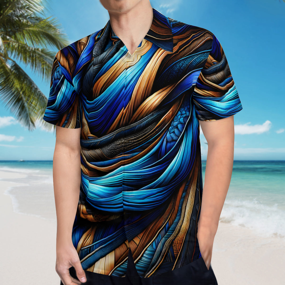 Royal Blue Weave Pattern Short Sleeves Men's Shirt