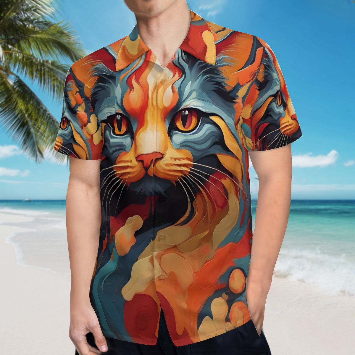 Abstract Cat Lovers Short Sleeves Men's Shirt