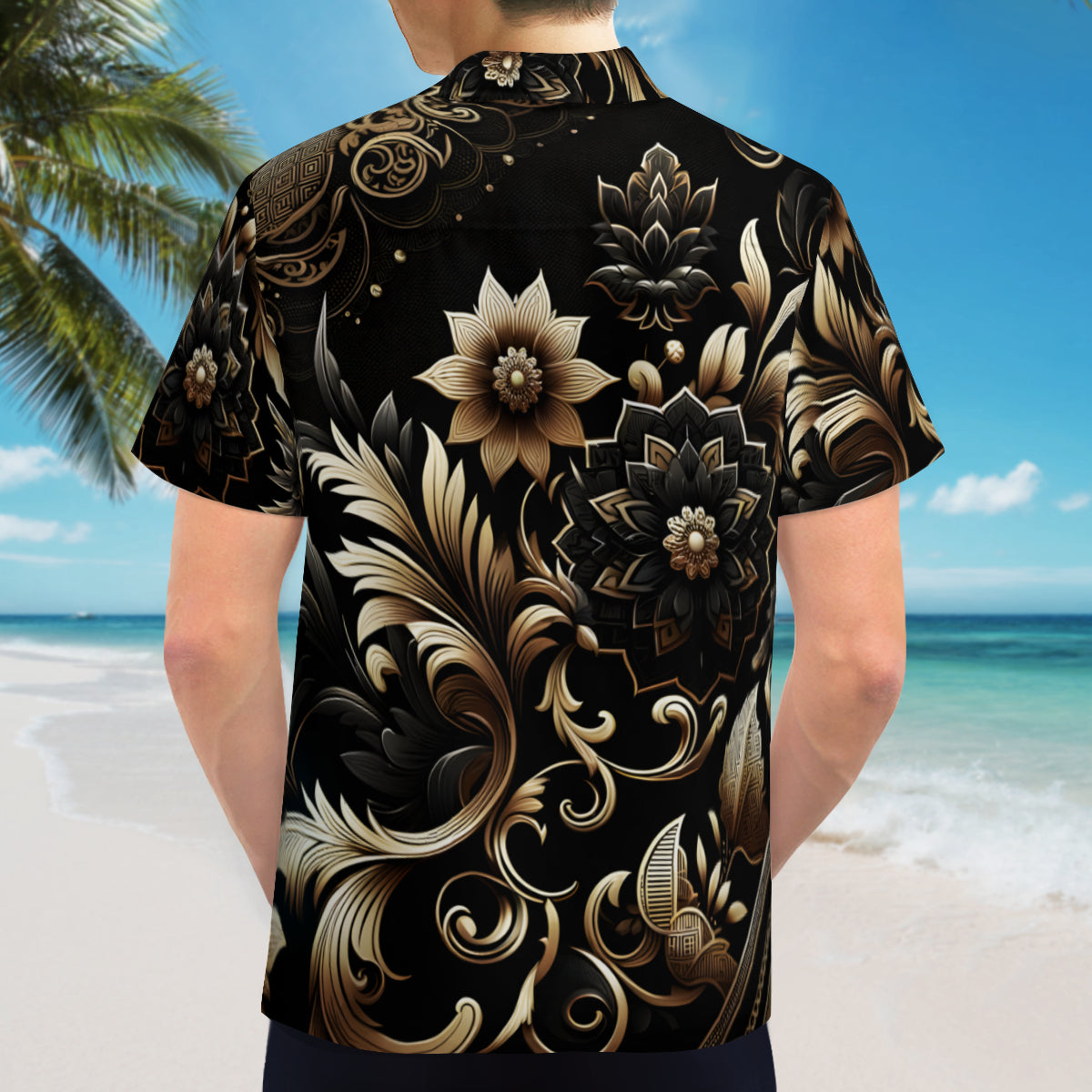 Black Motifs Short Sleeves Men's Shirt