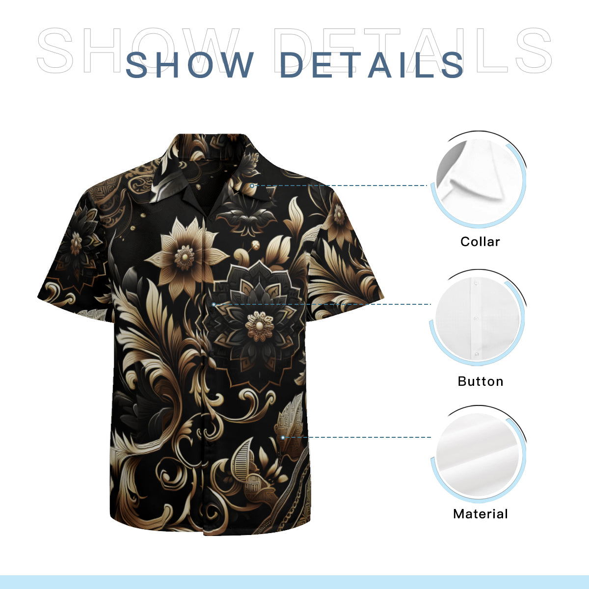 Black Motifs Short Sleeves Men's Shirt