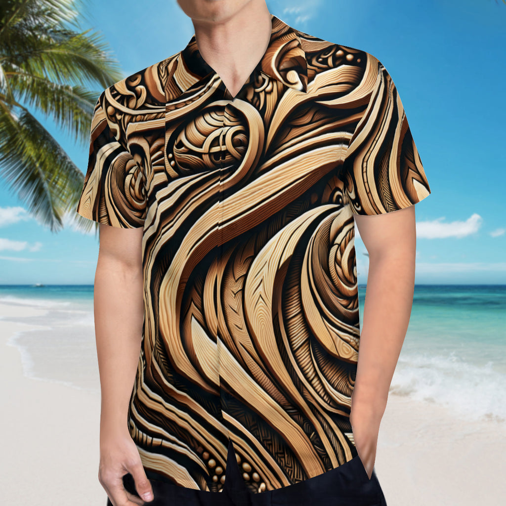 Abstract Wooden Carving Short Sleeves Men's Shirt