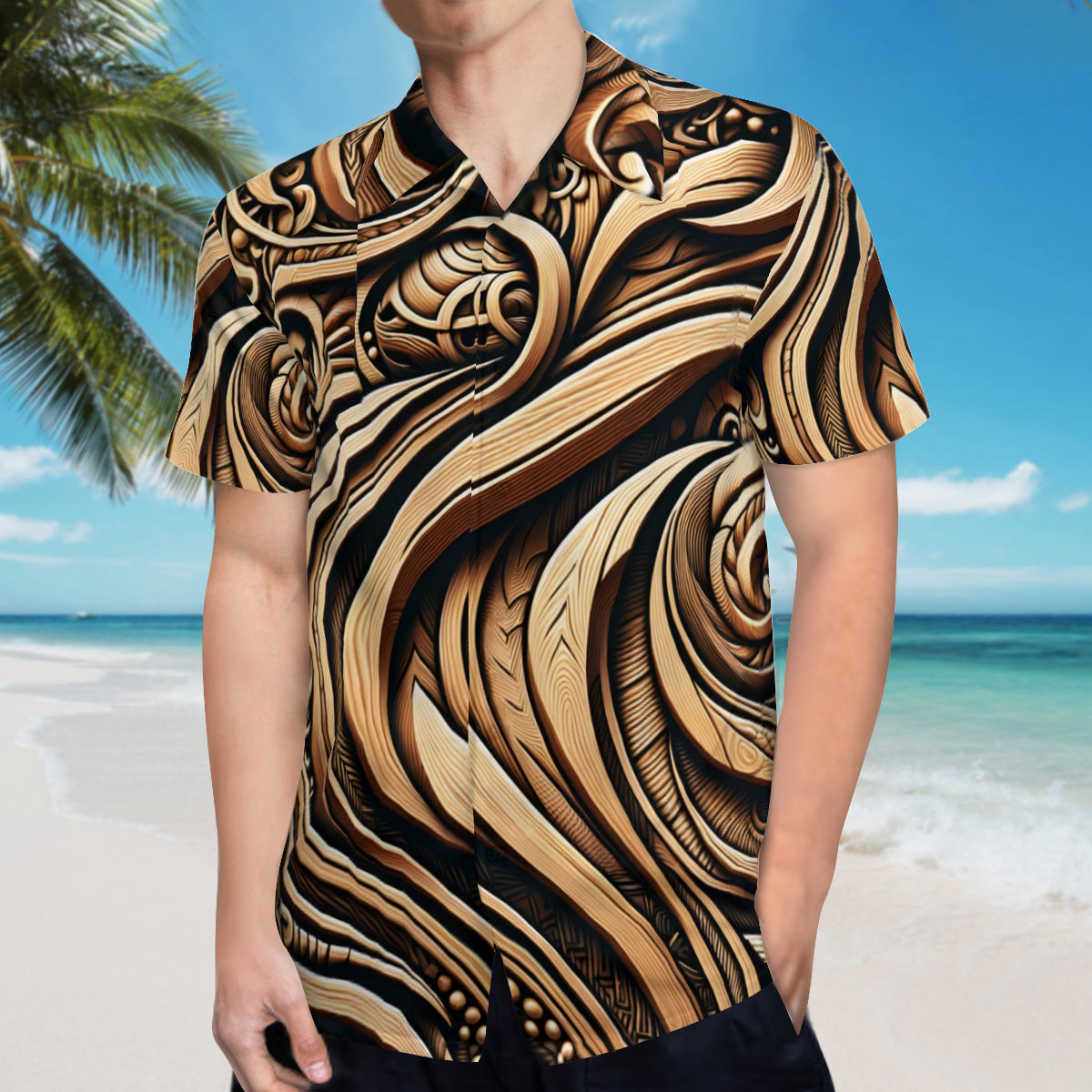 Abstract Wooden Carving Short Sleeves Men's Shirt