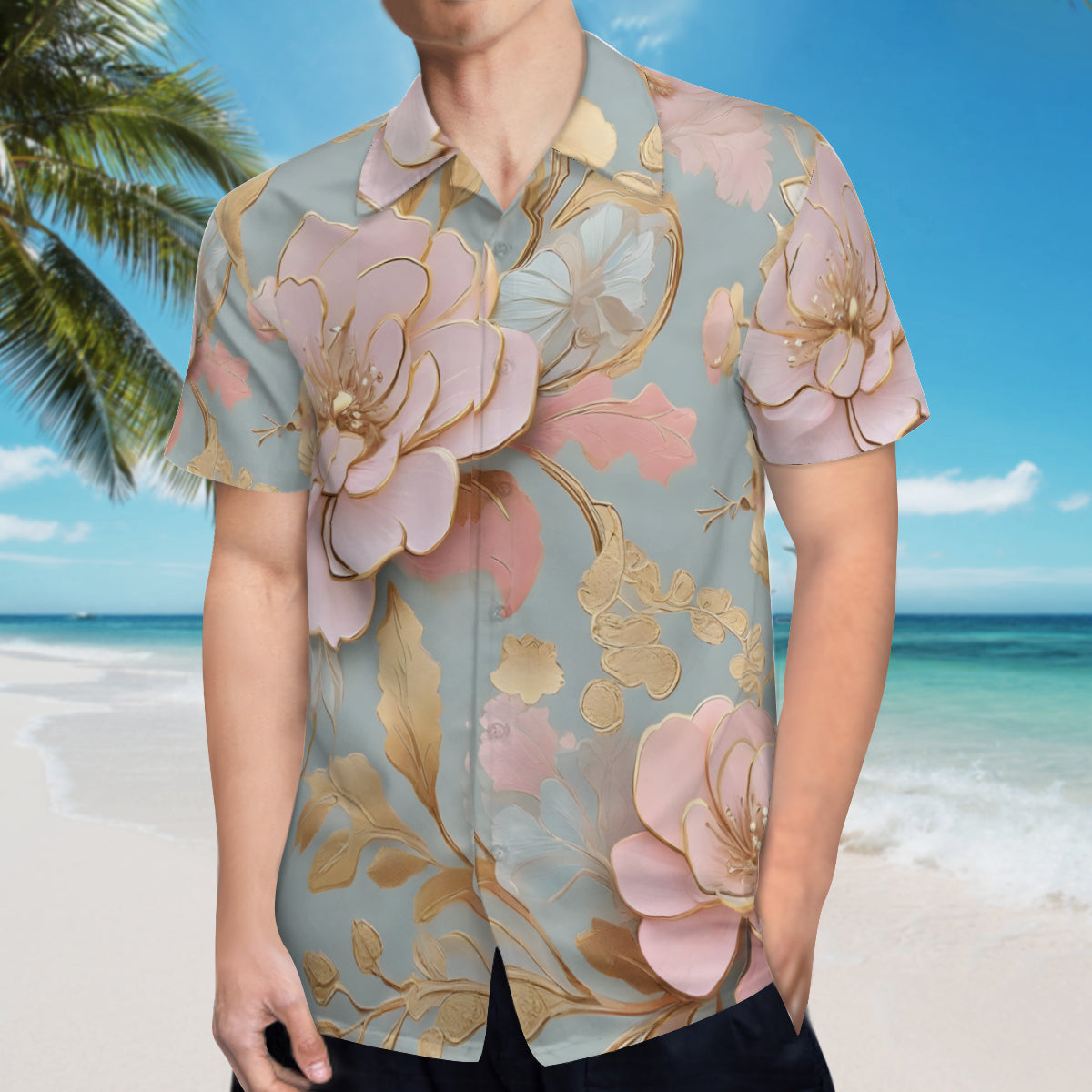 Abstract Floral Pattern Short Sleeves Men's Shirt