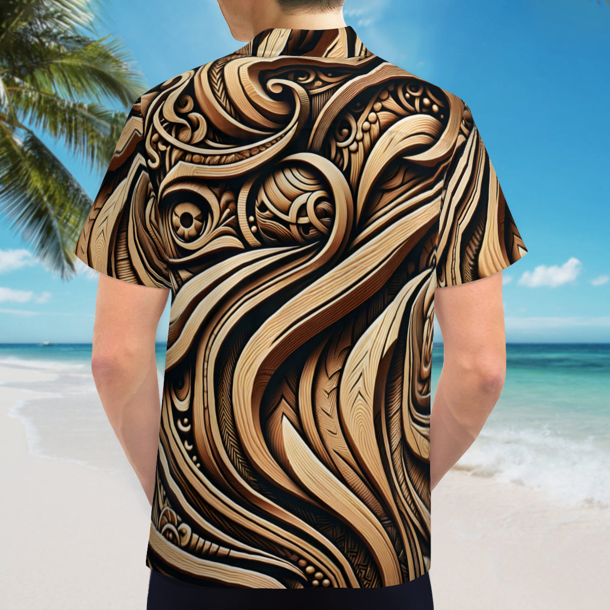 Abstract Wooden Carving Short Sleeves Men's Shirt