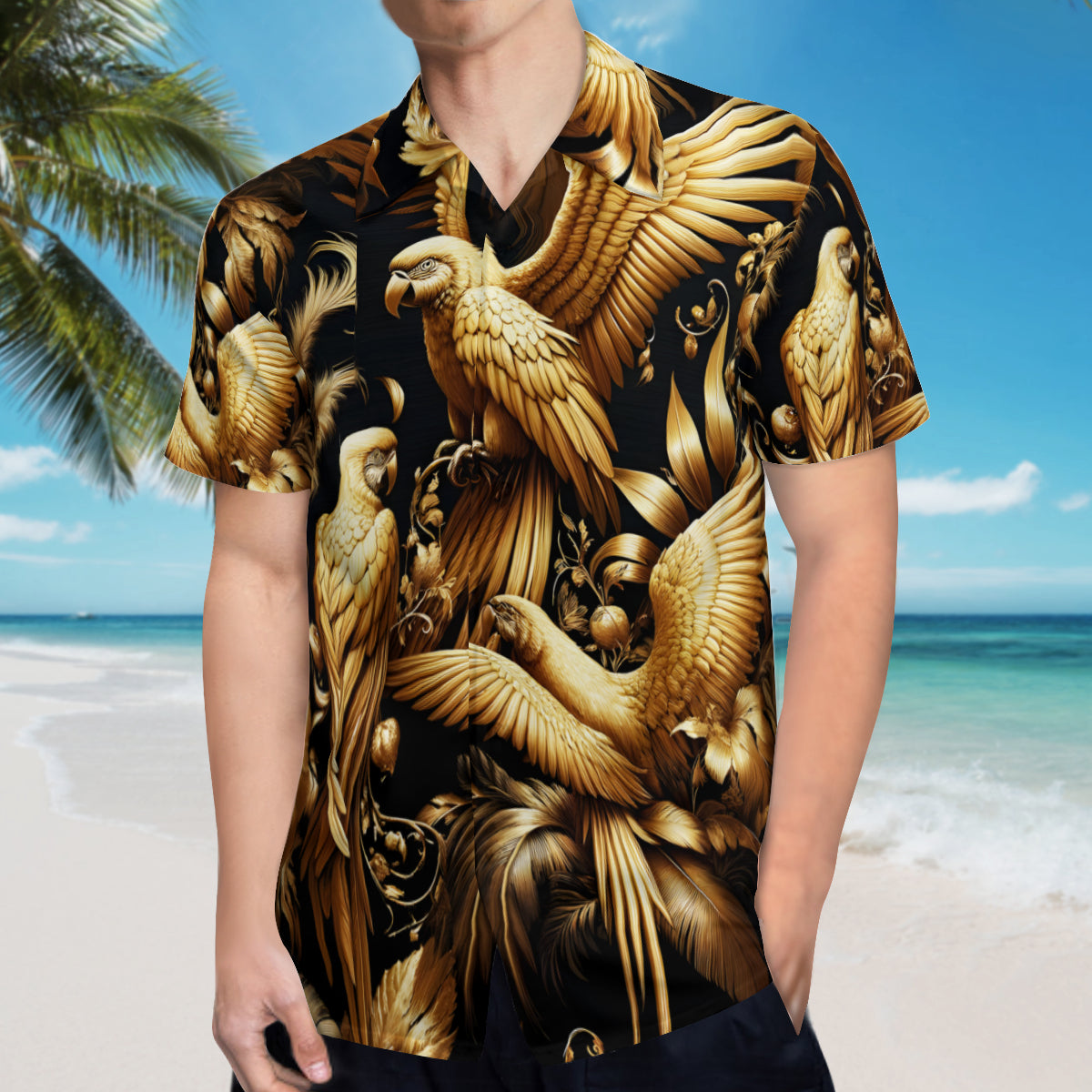Abstract Gold Black Short Sleeves Men's Shirt
