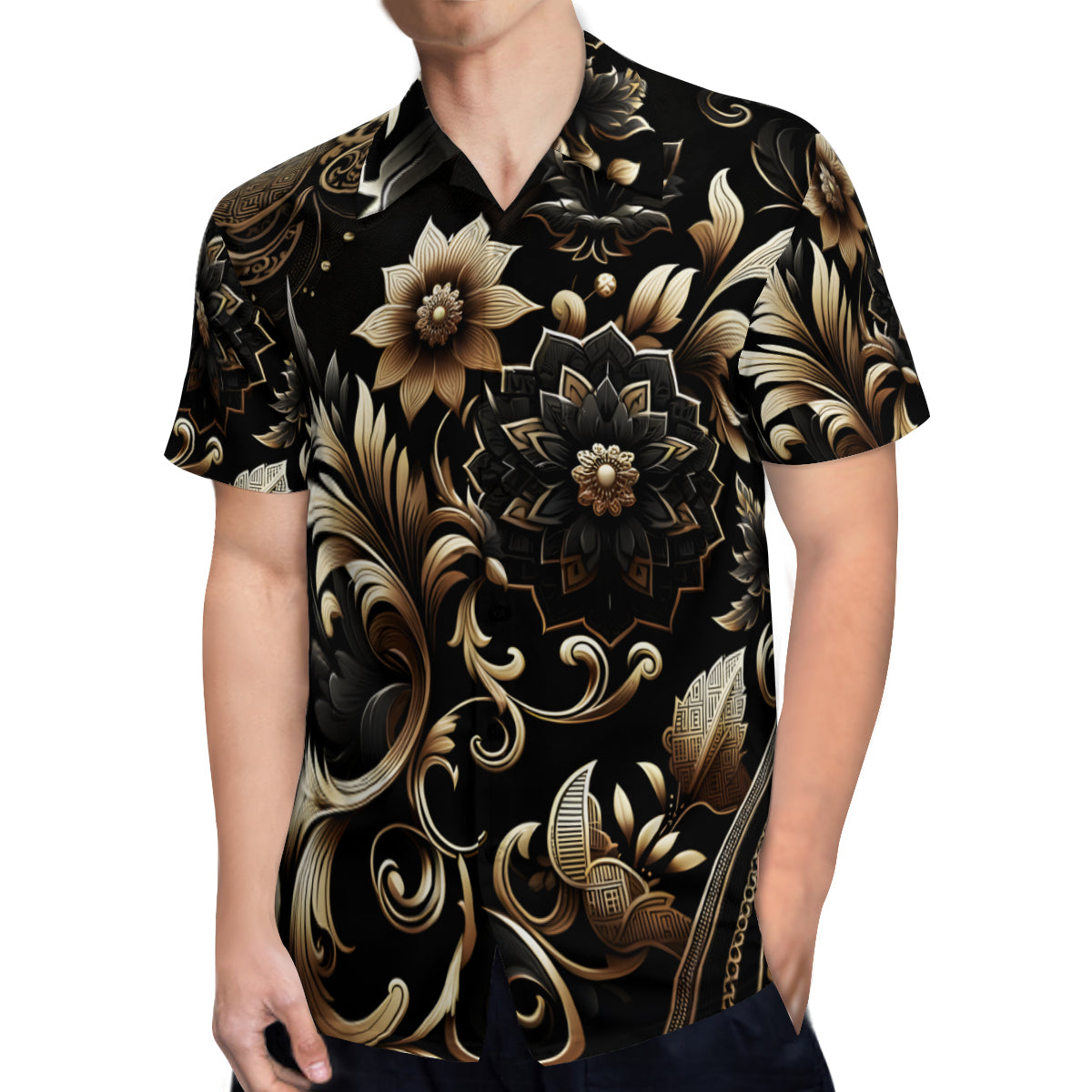 Black Motifs Short Sleeves Men's Shirt