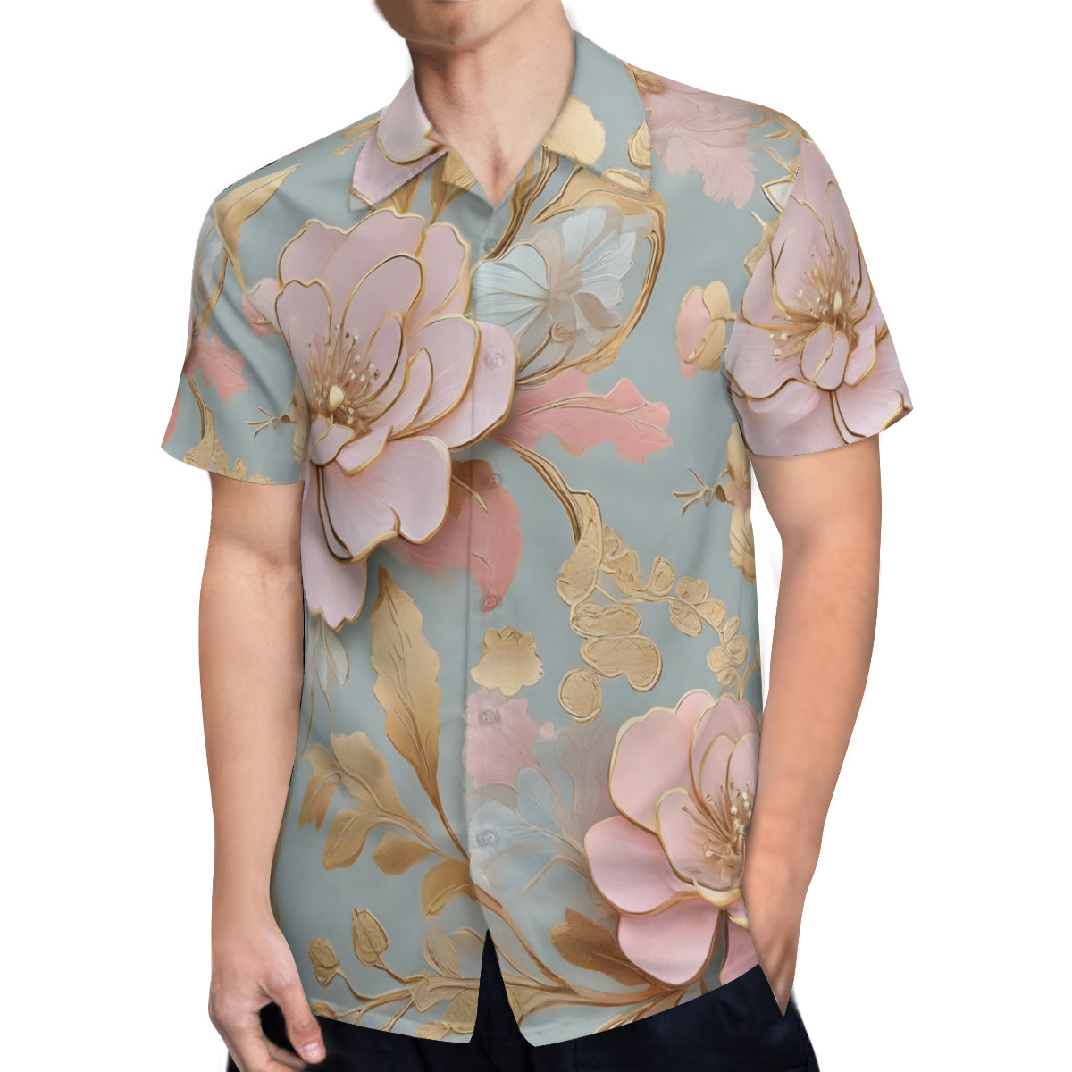 Abstract Floral Pattern Short Sleeves Men's Shirt